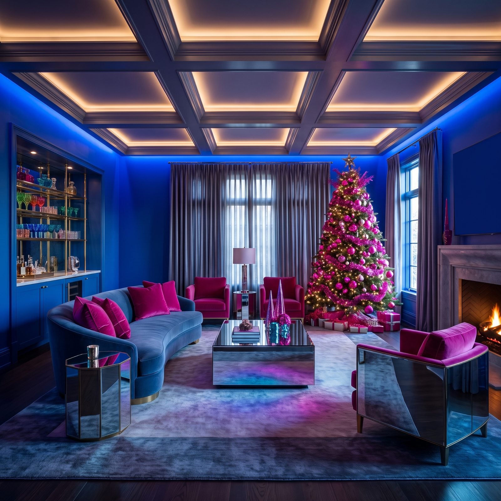 Electric Blue and Fuchsia: The Christmas Living Room That Thinks It's a Nightclub