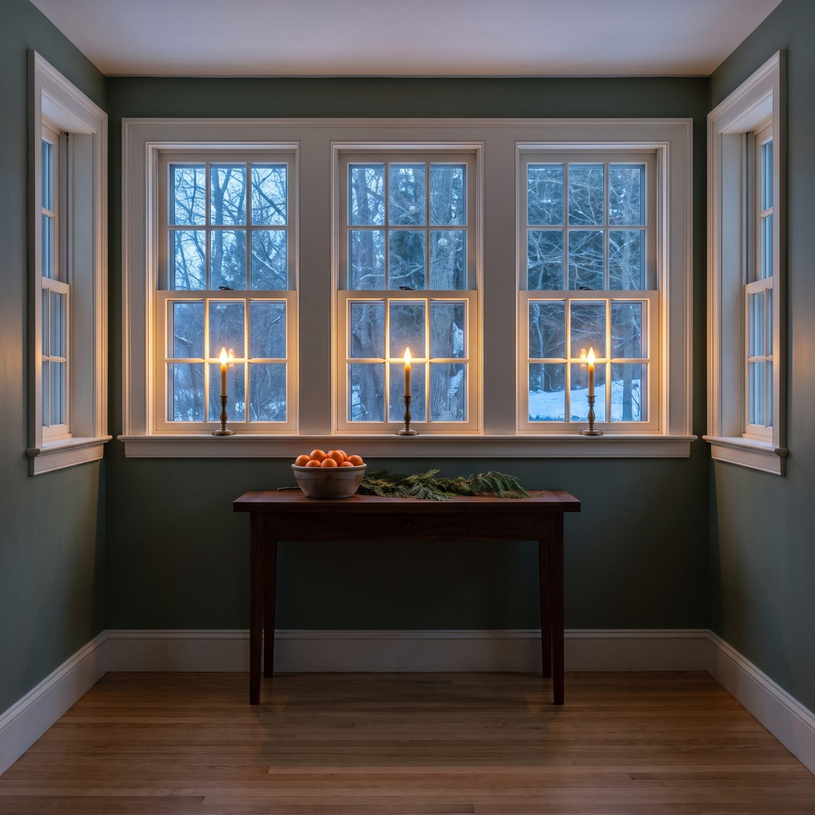 Electric Candles Glowing in Every Front Window