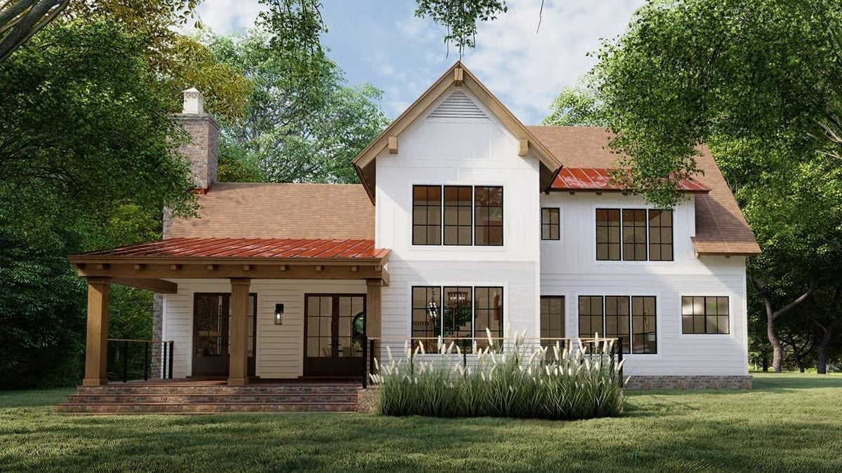 Red Metal Roof, Wood Brackets, and a Porch That Means Business