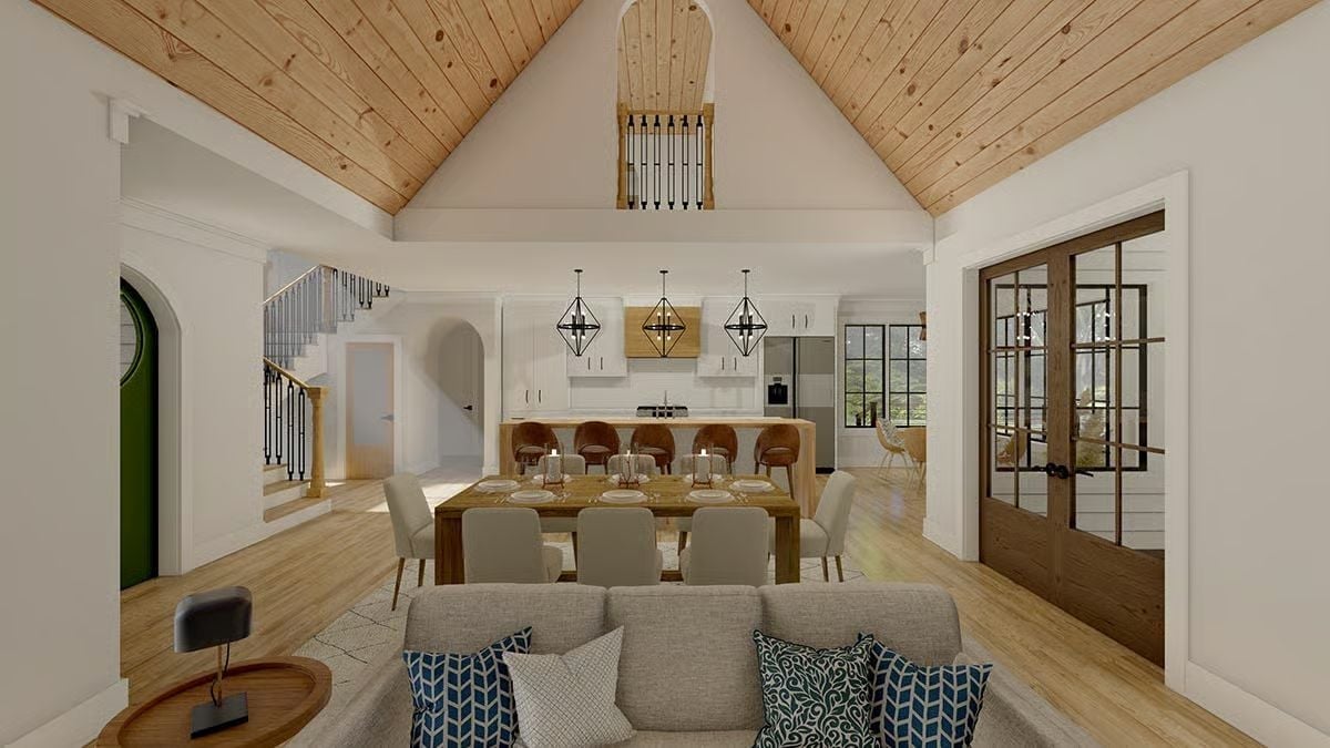 Vaulted Pine Ceiling, Open Plan, and Pendant Lights That Actually Earn Their Keep