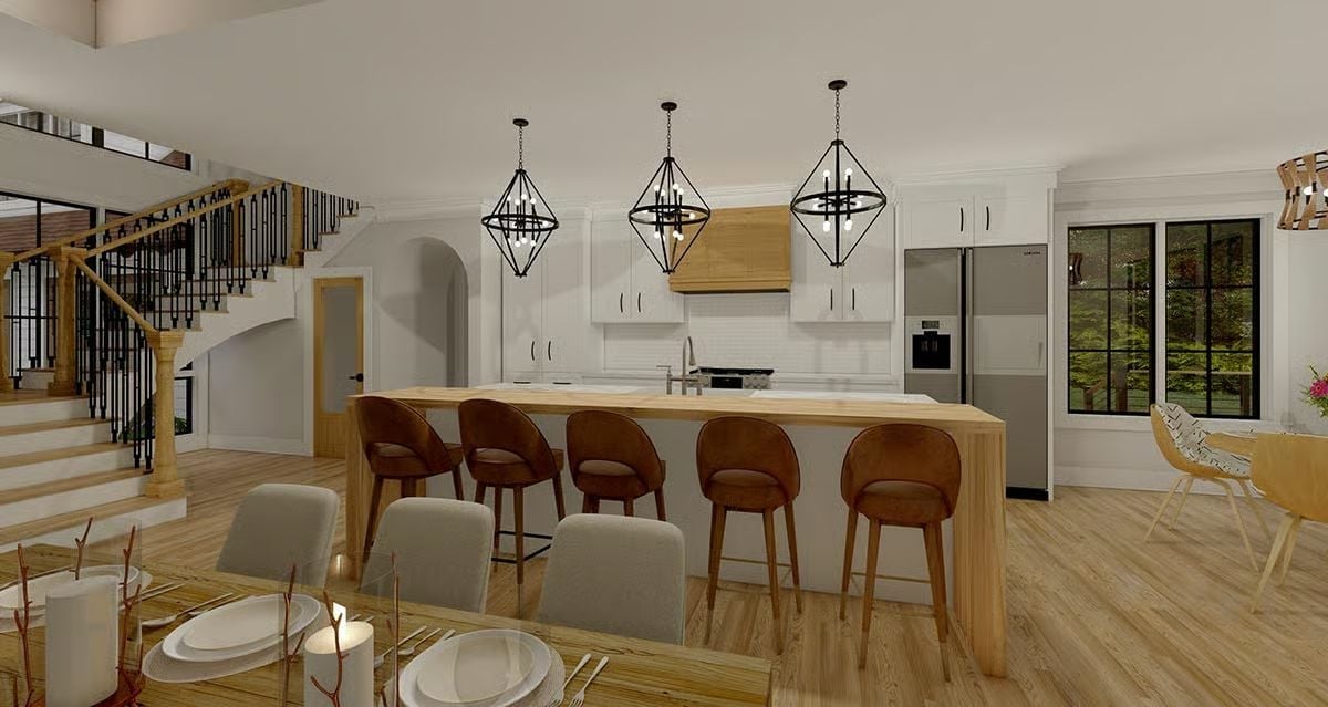 Warm Wood, Geometric Pendants, and a Kitchen Island Built for a Crowd