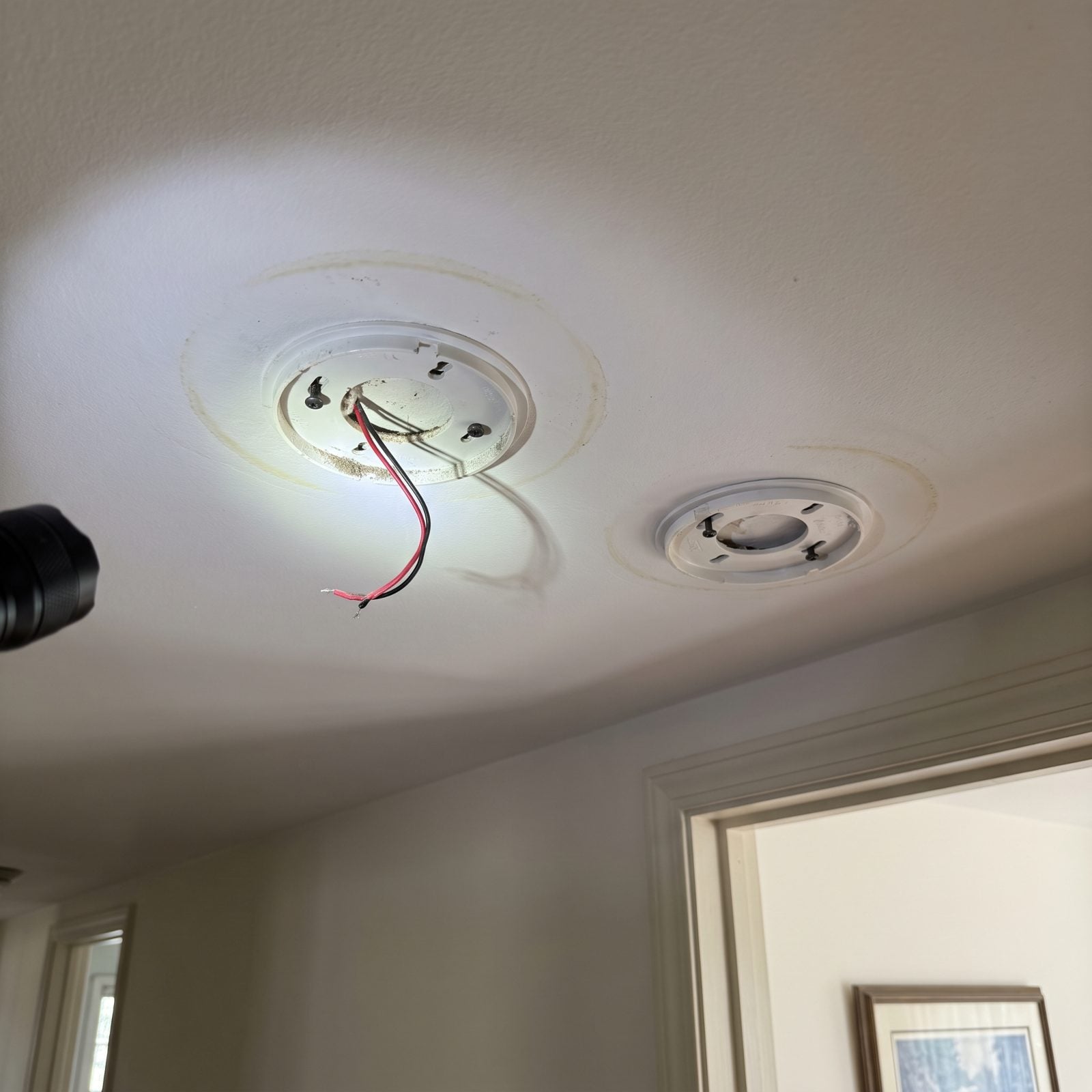 Empty Smoke-Alarm Mounting Rings on the Ceiling