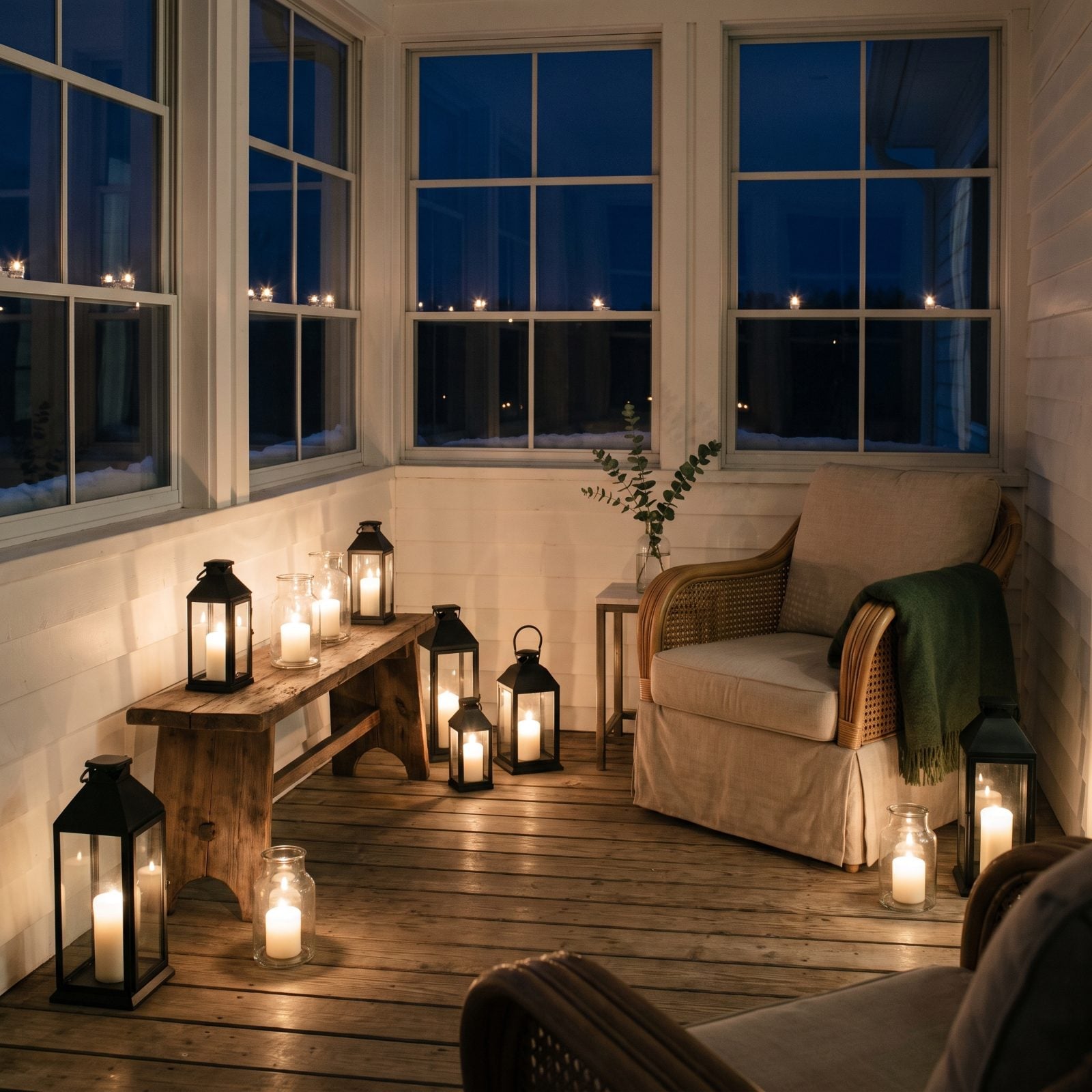 An Enclosed Porch Filled with Candle Lanterns