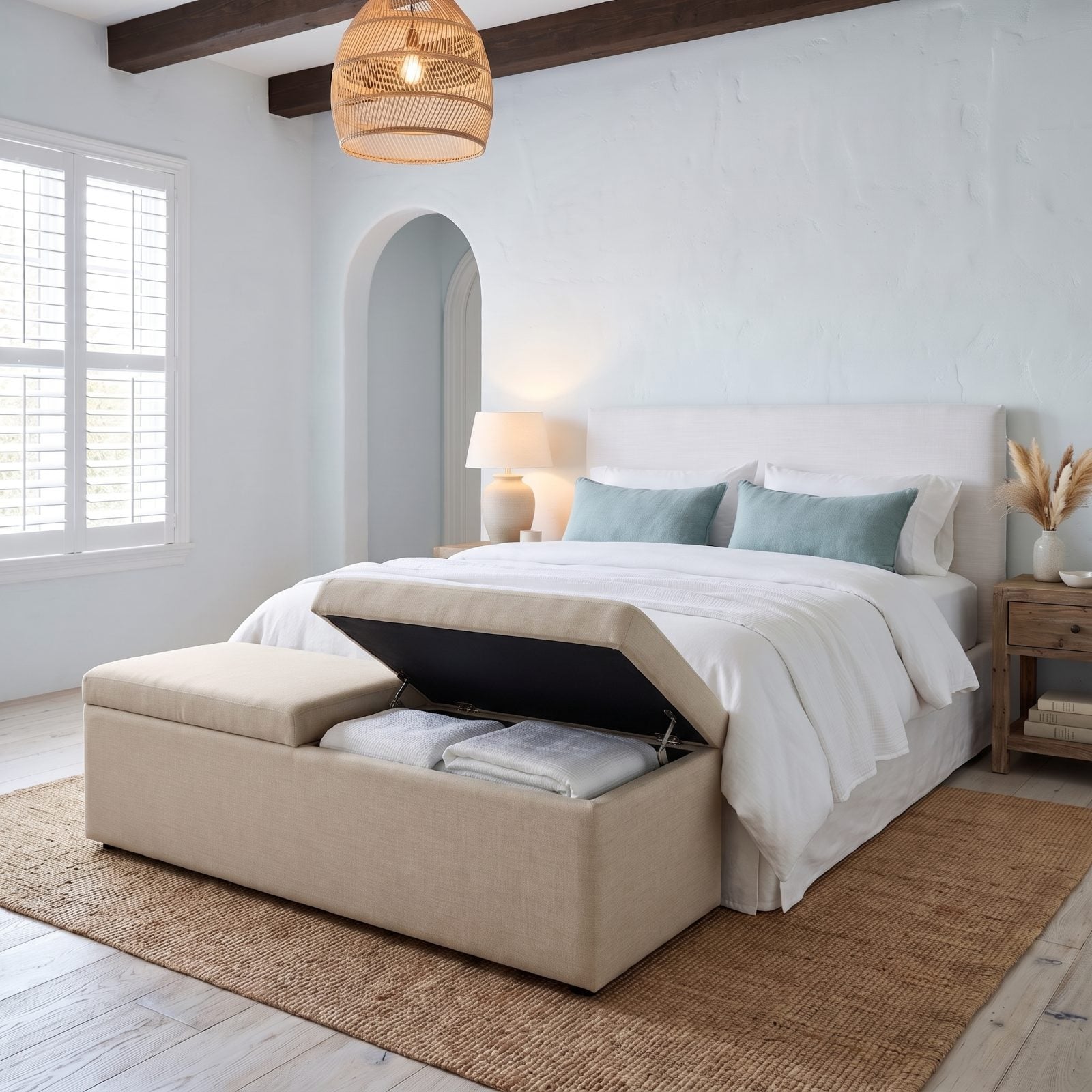 An End-of-Bed Bench That Swallows the Clutter