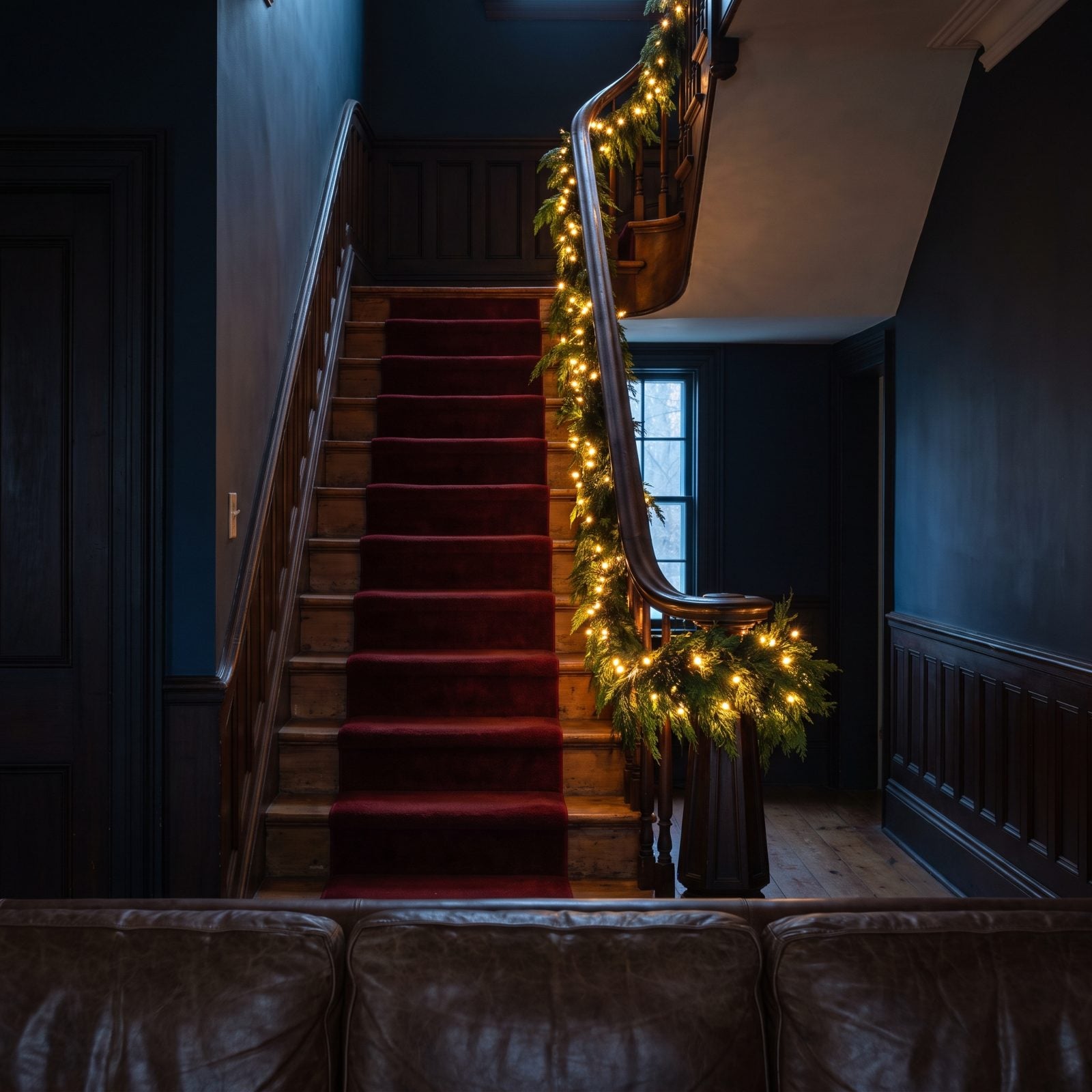 An Entry Staircase Illuminated by Garland Micro-Lights