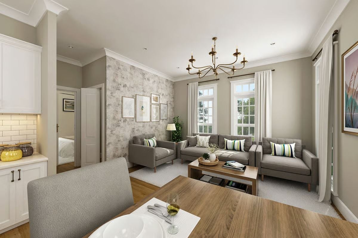 Greige Walls, Brass Arms, and a Wallpaper That Earns Its Place
