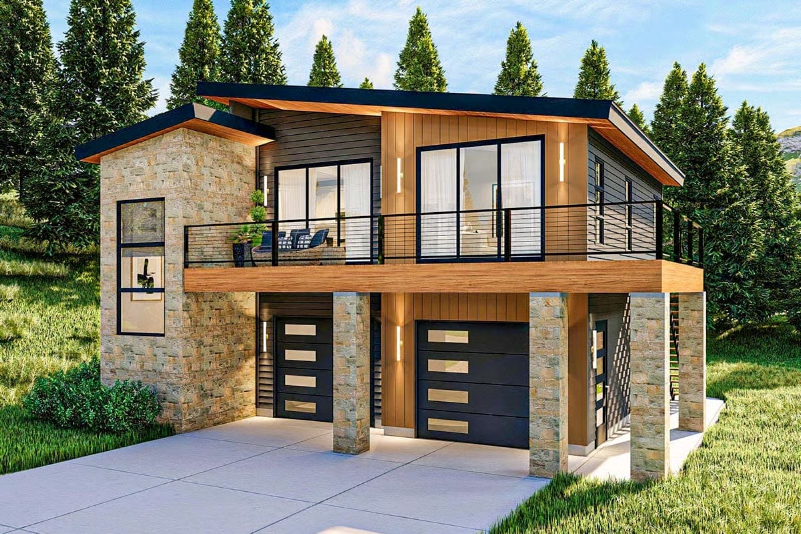Evergreen Edge 2-Bedroom Modern Carriage House Plan with 2-Car Garage (1,227 Sq. Ft. Floor Plan)