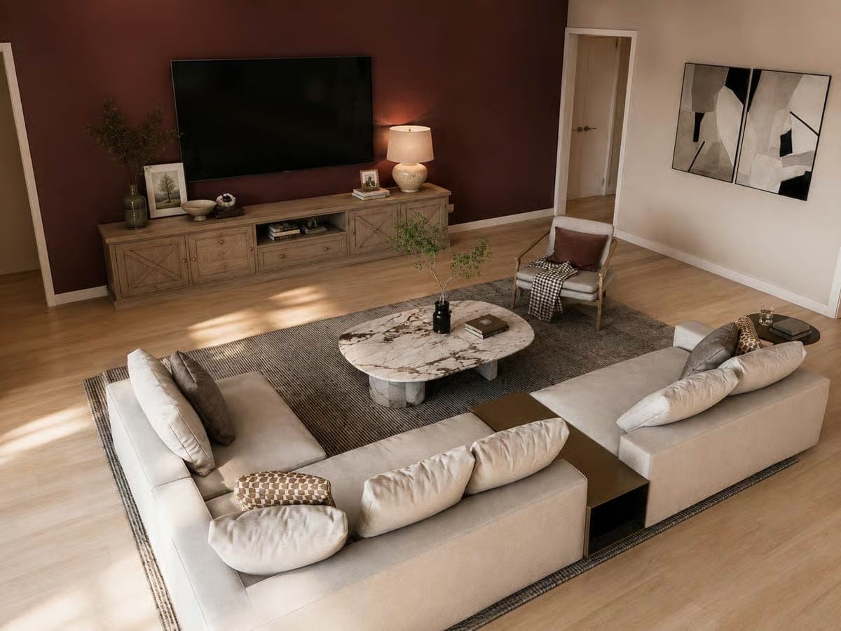 Burgundy Sets the Mood; Marble and Linen Close the Deal
