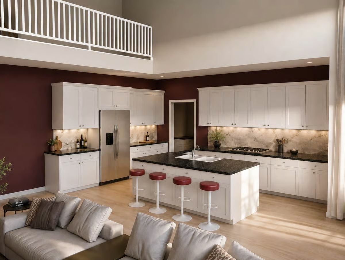 Burgundy Walls and Black Granite Make a Bold Case for Commitment