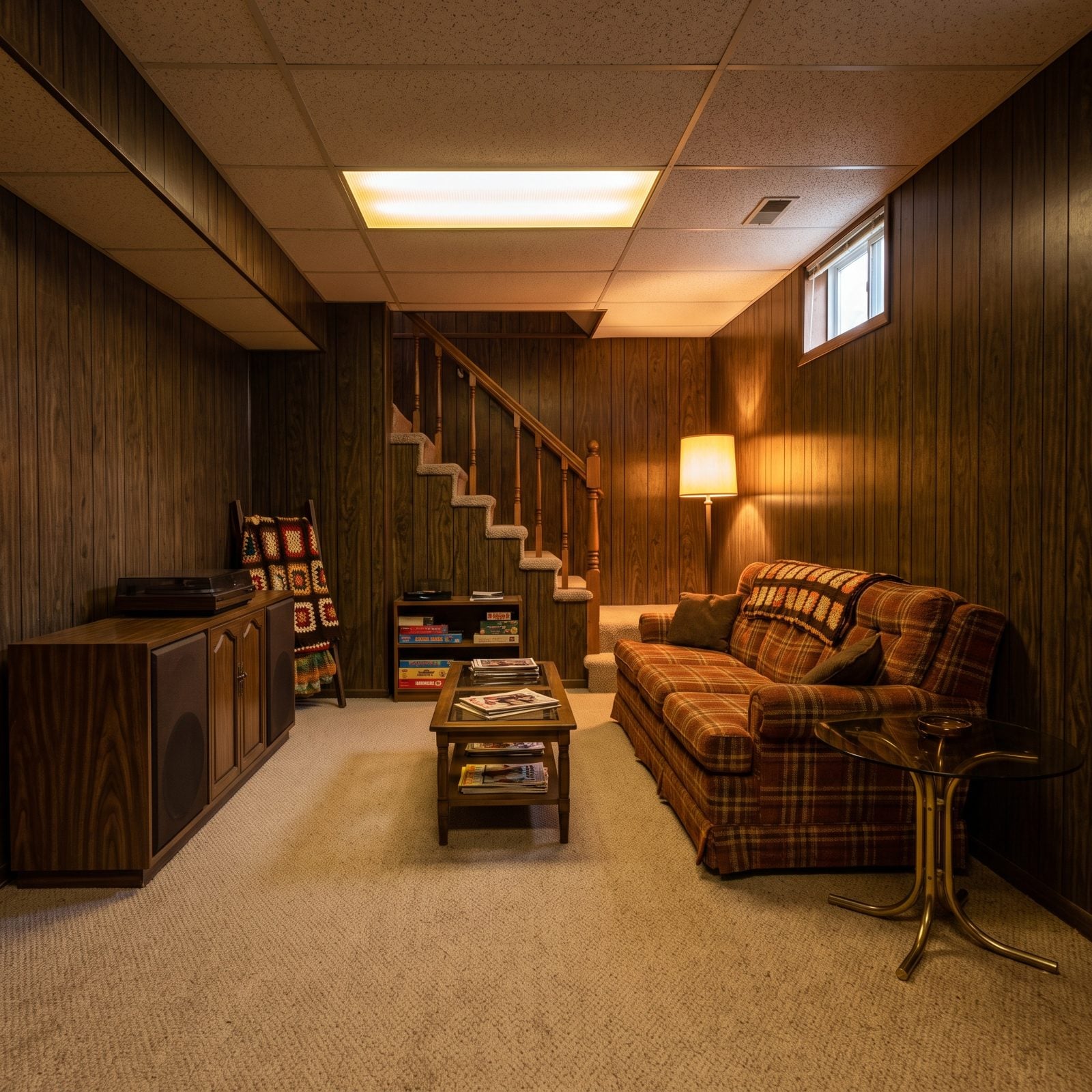 The Fake Wood Paneling That Turned the Lower Level Into a Cave