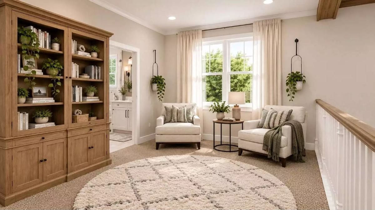 Linen Curtains, Round Rug, and a Reading Nook That Pulls You In
