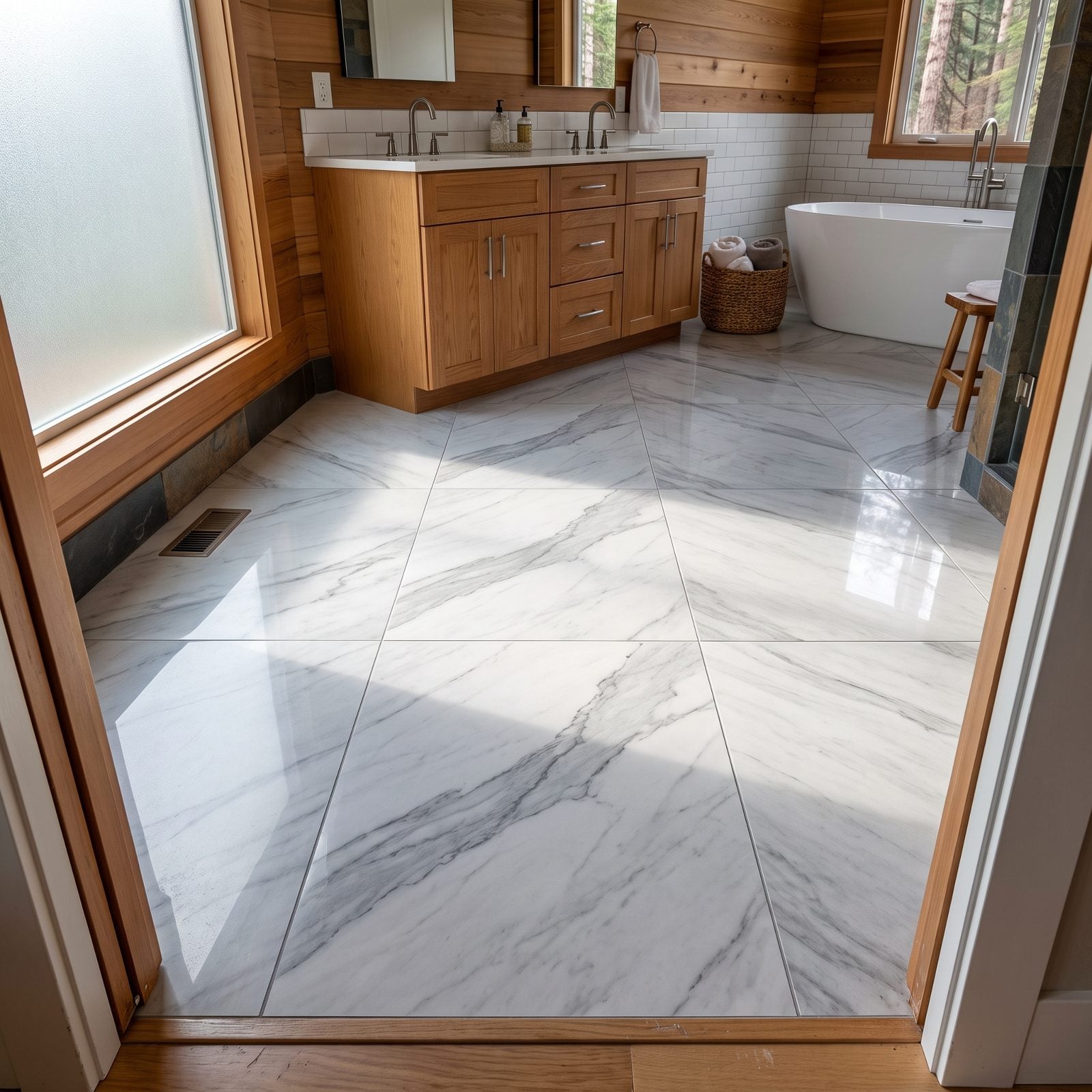 Faux-Marble Porcelain With Veining That Repeats Like Wallpaper