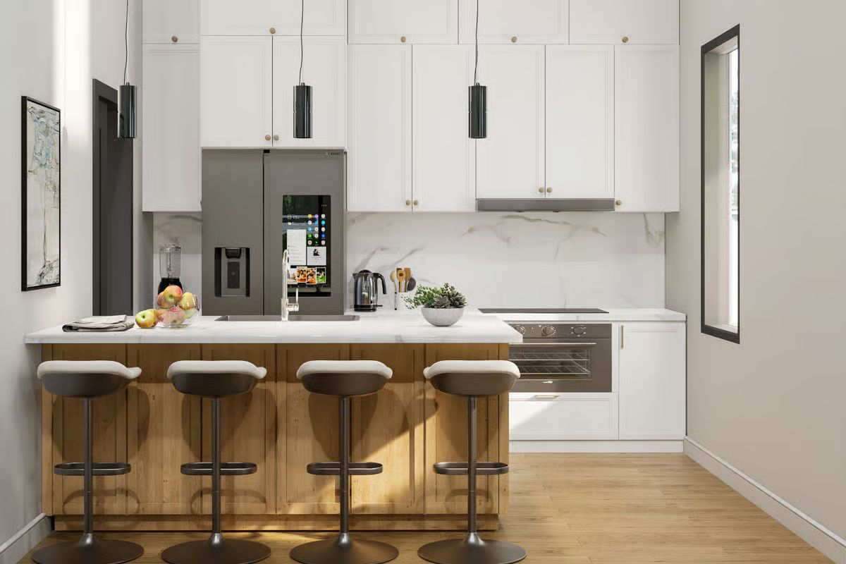 Marble Backsplash, Wood Island, and a Smart Fridge That Actually Fits