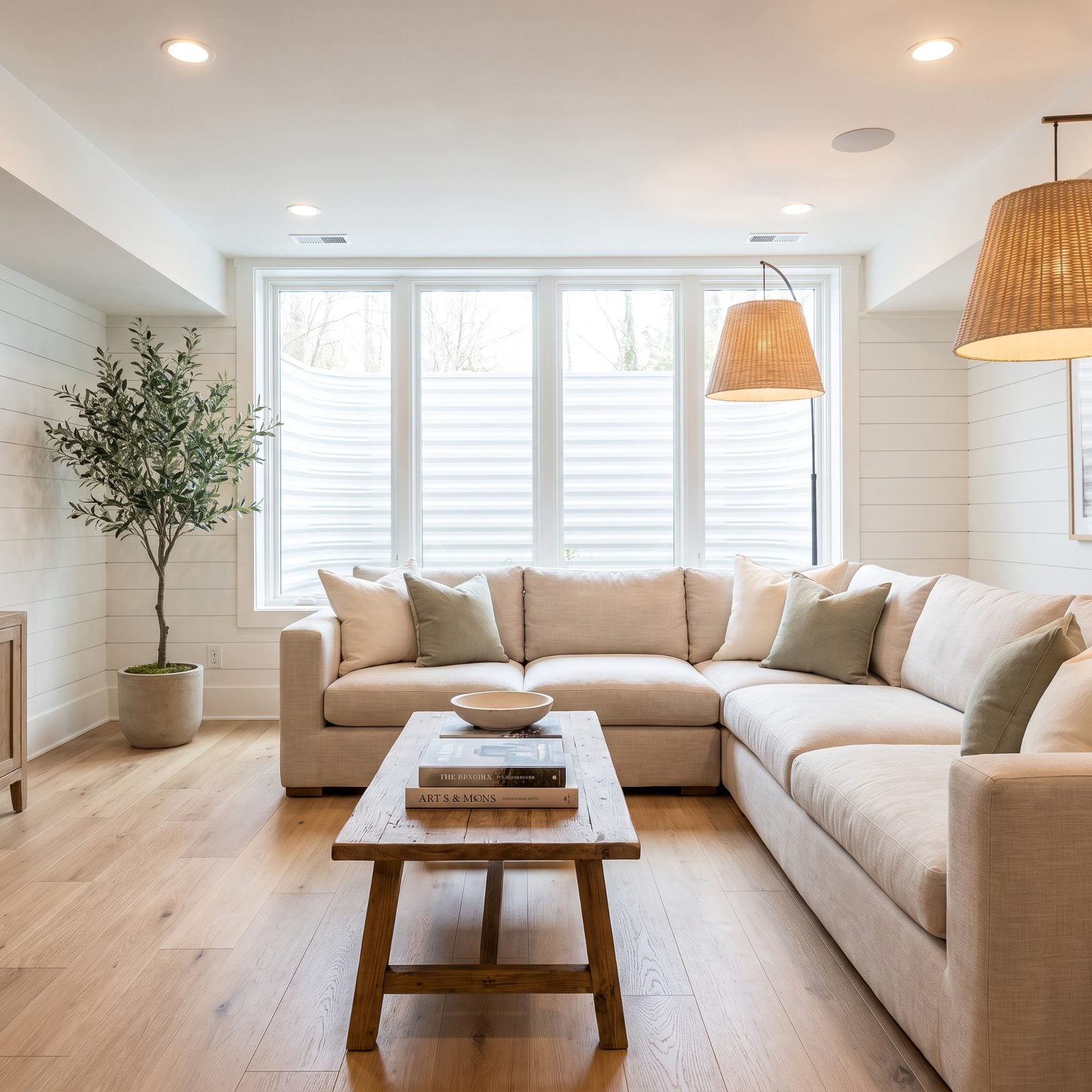 A Finished Basement With Natural-Looking Light