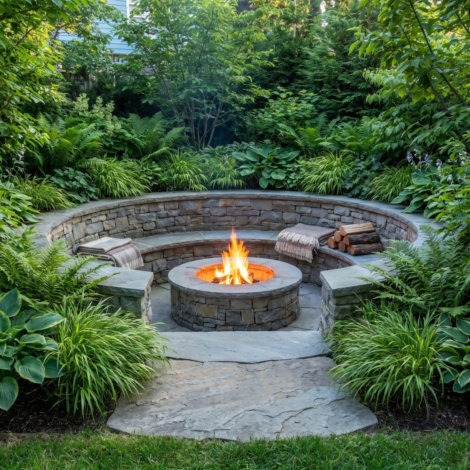 A Fire-Pit Alcove Wrapped in Planting