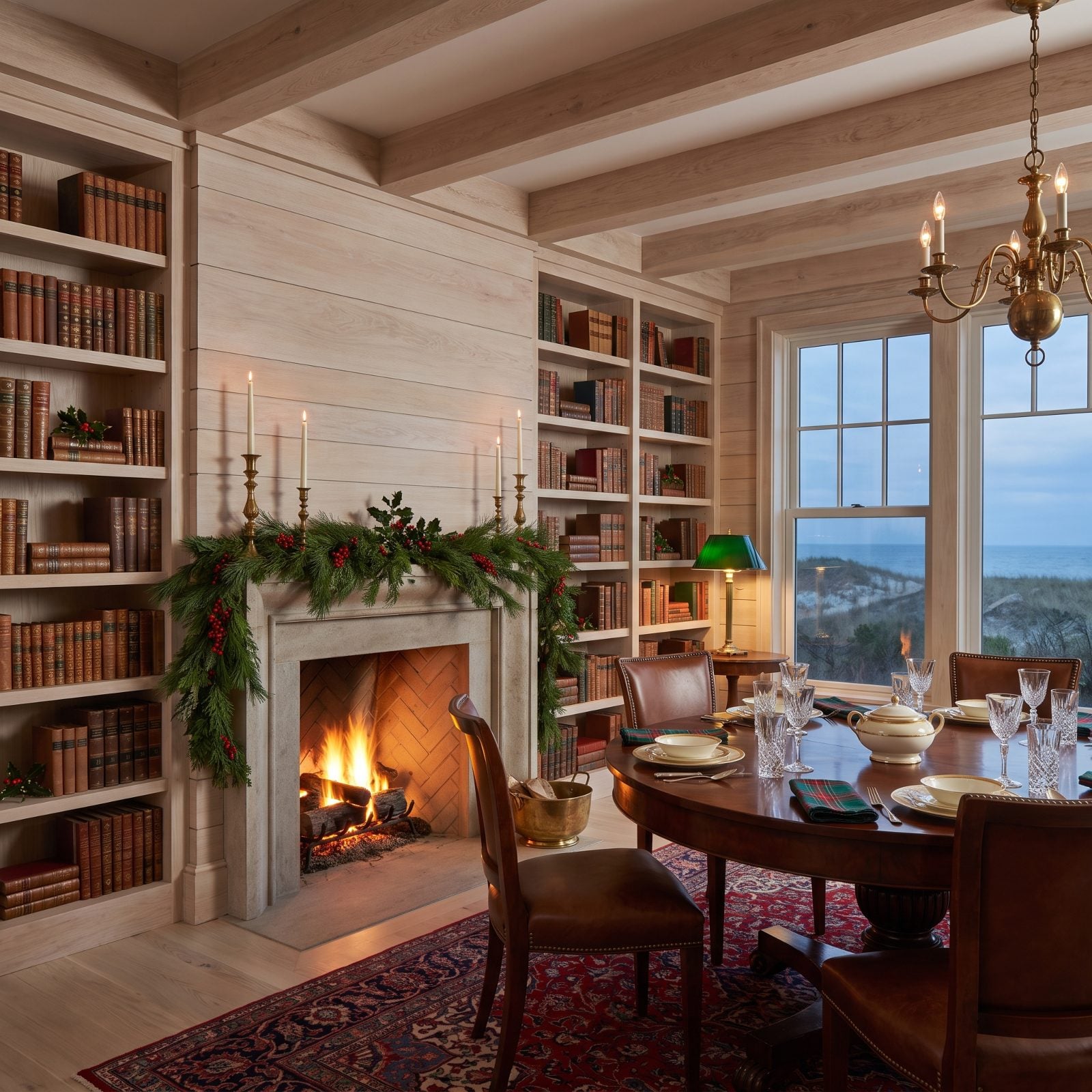 Fireside Dining Among the Bookshelves