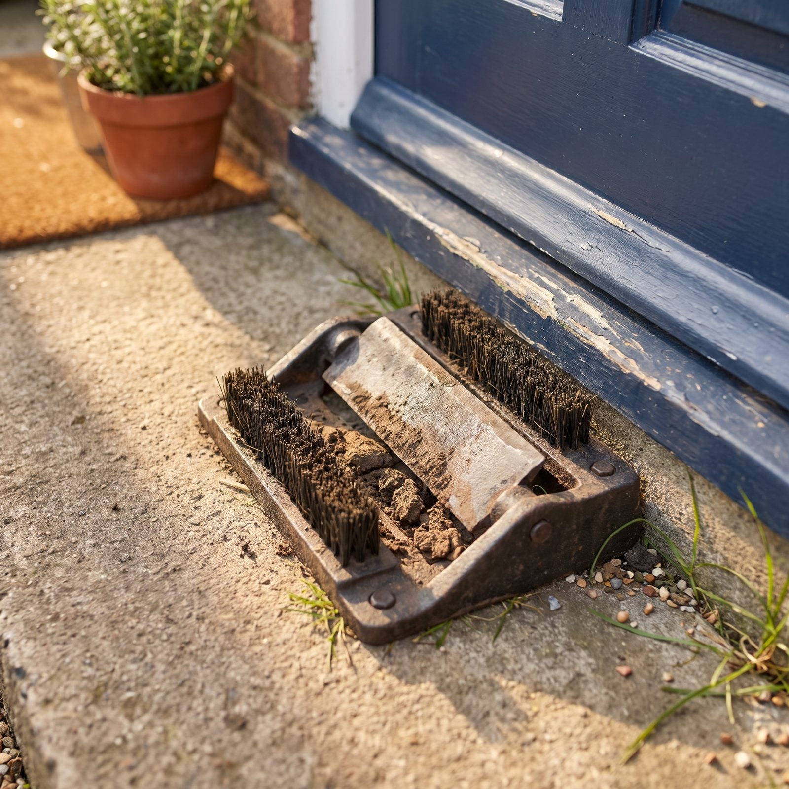 A Fixed Boot Scraper at the Back Step for Removing Packed Mud