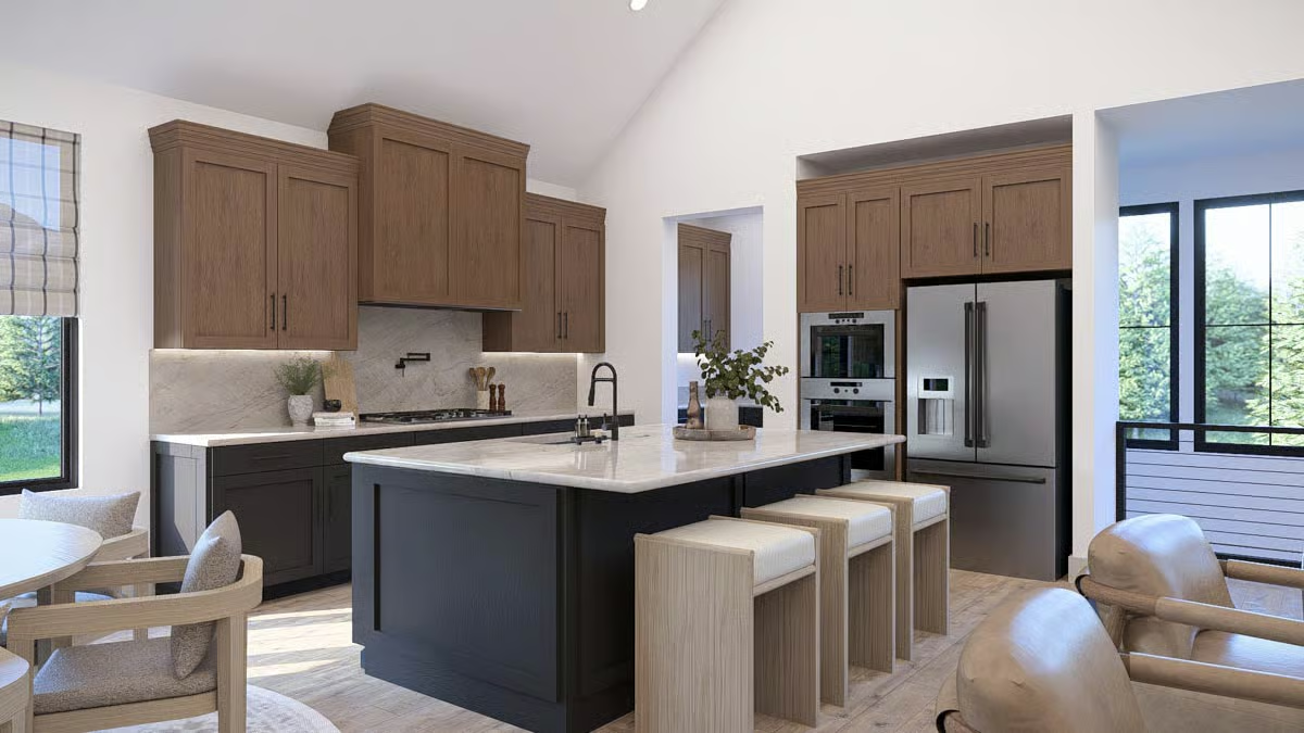 Dark Base, White Stone, and a Kitchen Island That Actually Has Somewhere to Sit