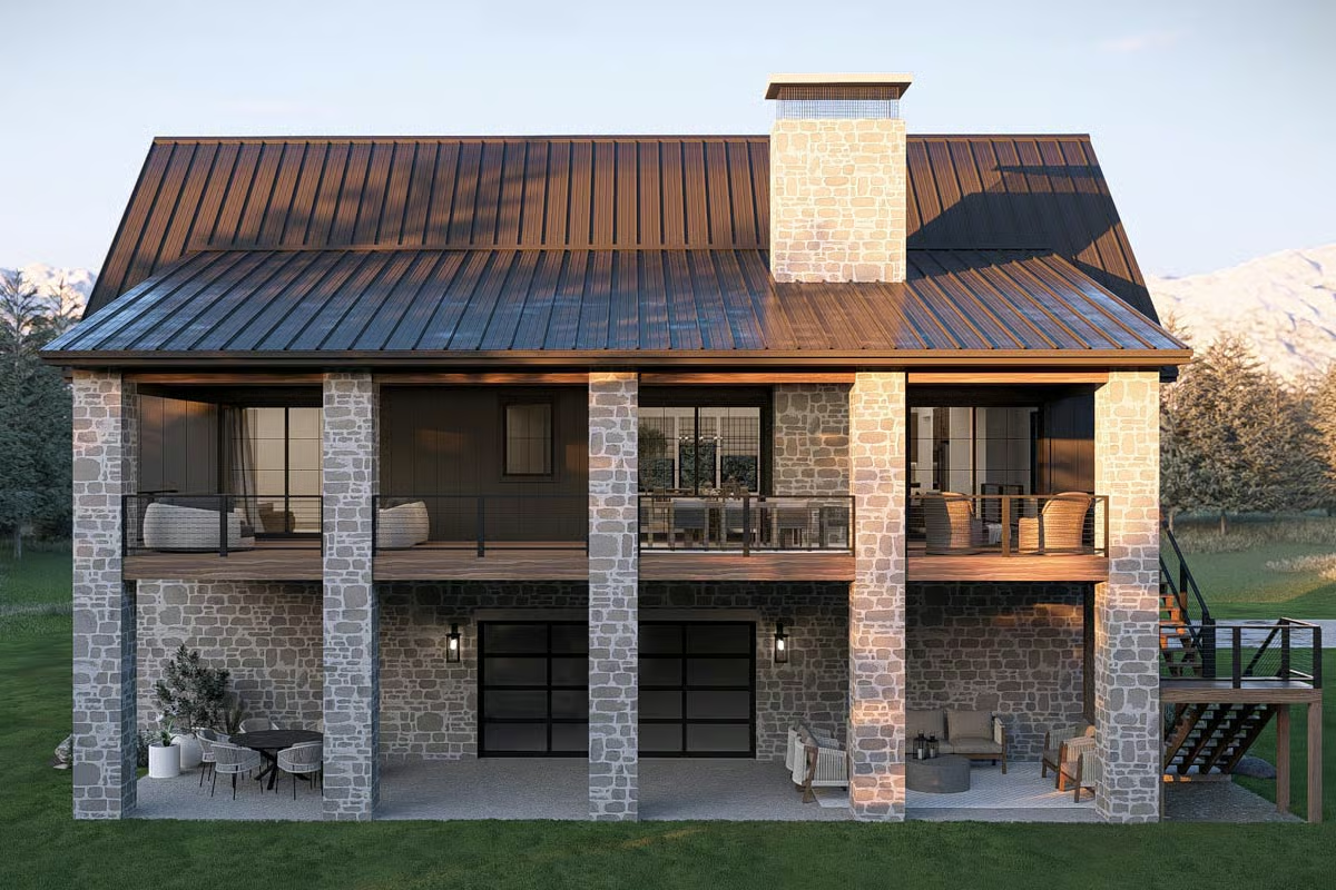 Stone Columns, Metal Roof, and a Garage Door That Belongs on a Dream House