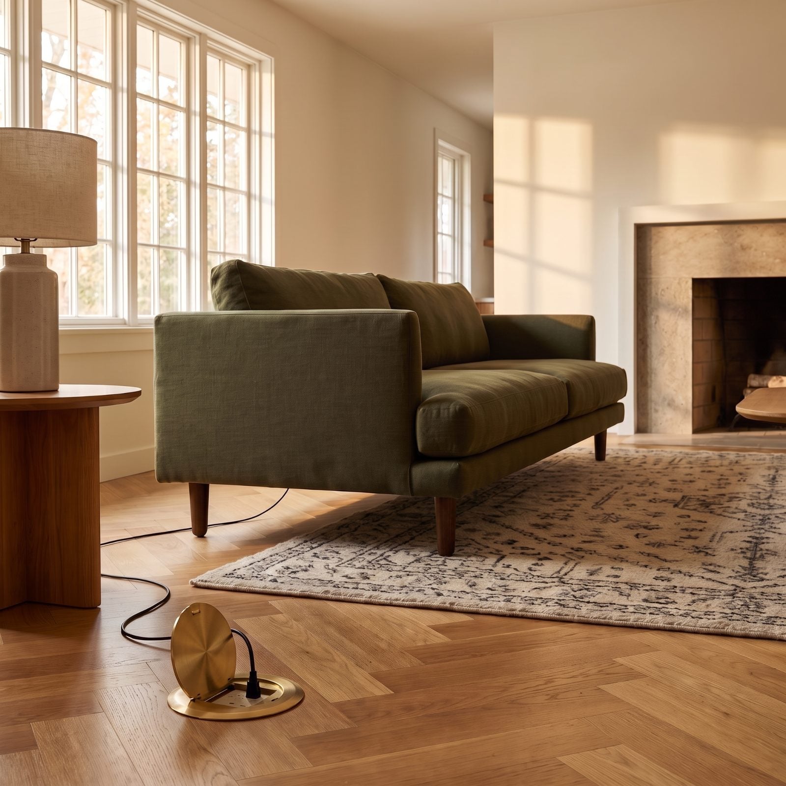 Floor Outlet Beneath a Floating Sofa