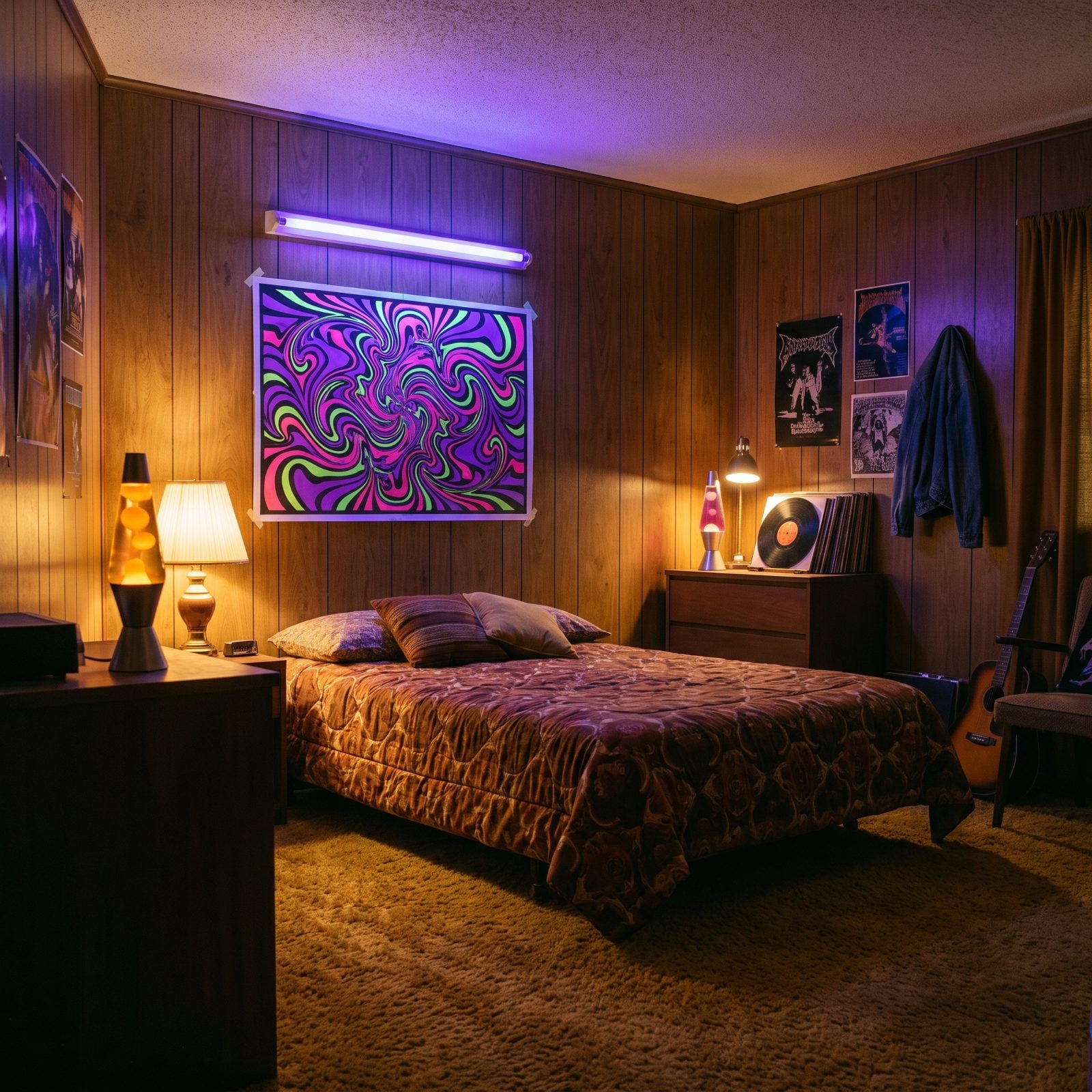 The Fluorescent Blacklight Poster Taped Above the Bed