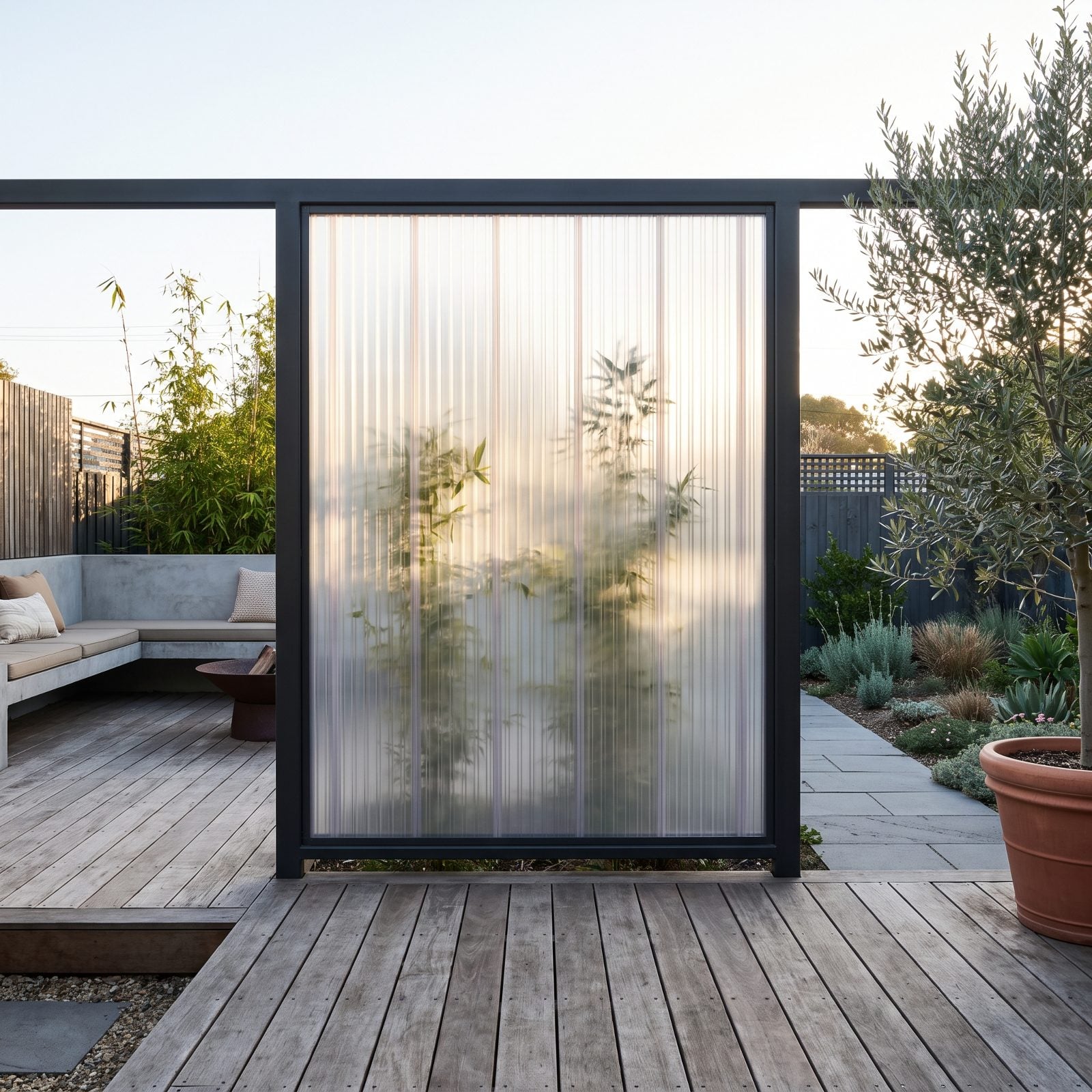 A Fluted Polycarbonate Privacy Wall
