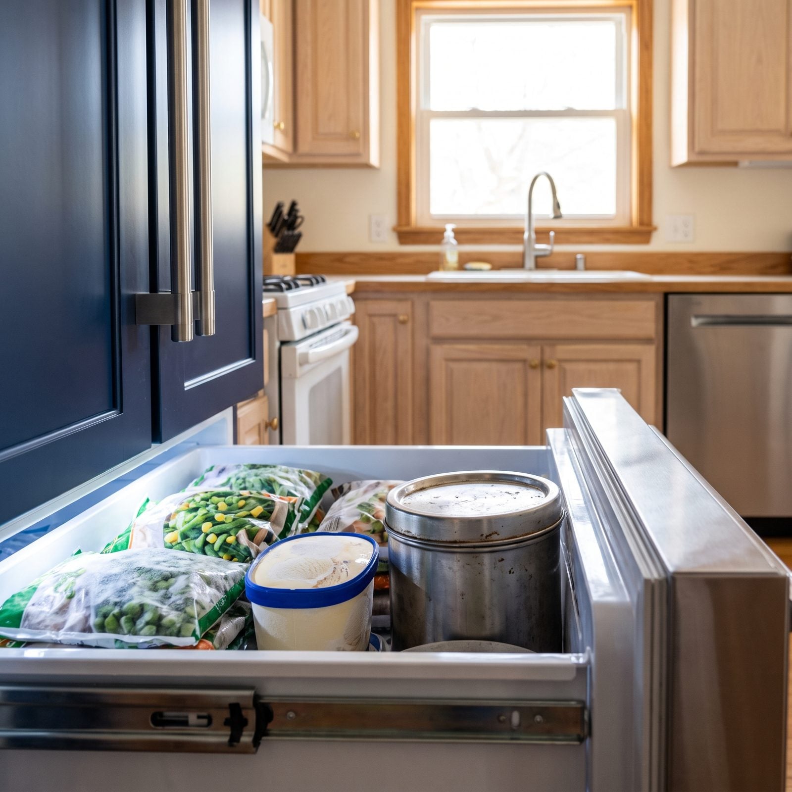 A Food-Scrap Container Kept in the Freezer Until Collection Day