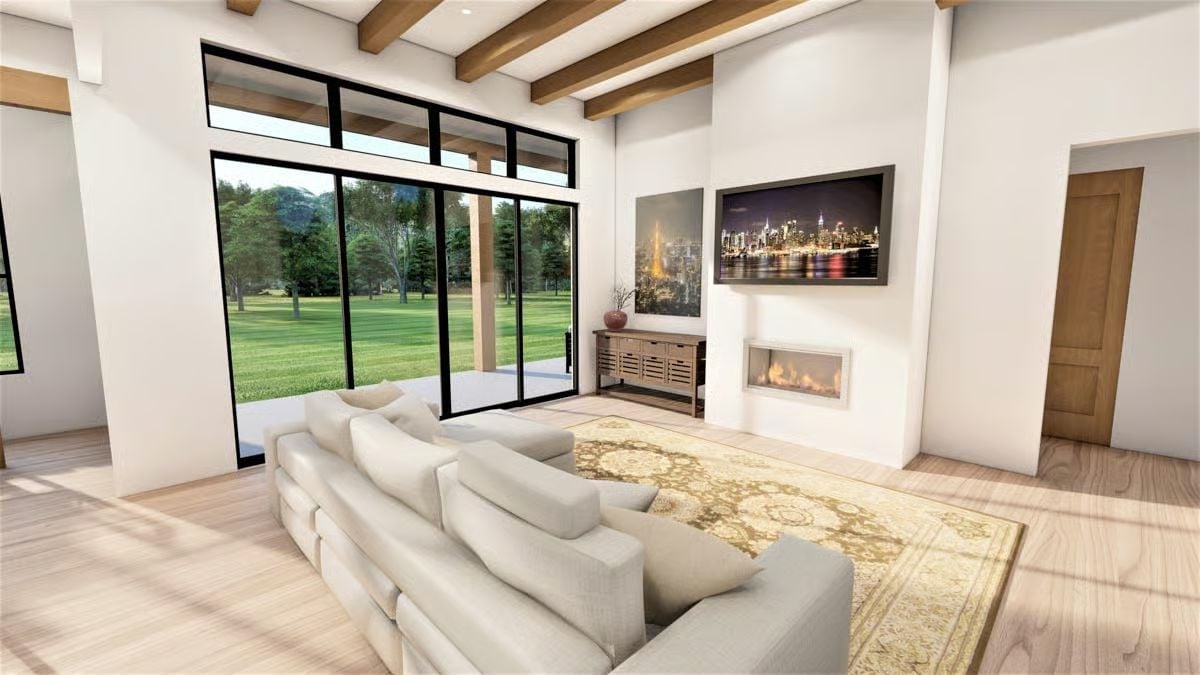 Exposed Beams, a Wall of Glass, and a Fireplace That Actually Gets Used