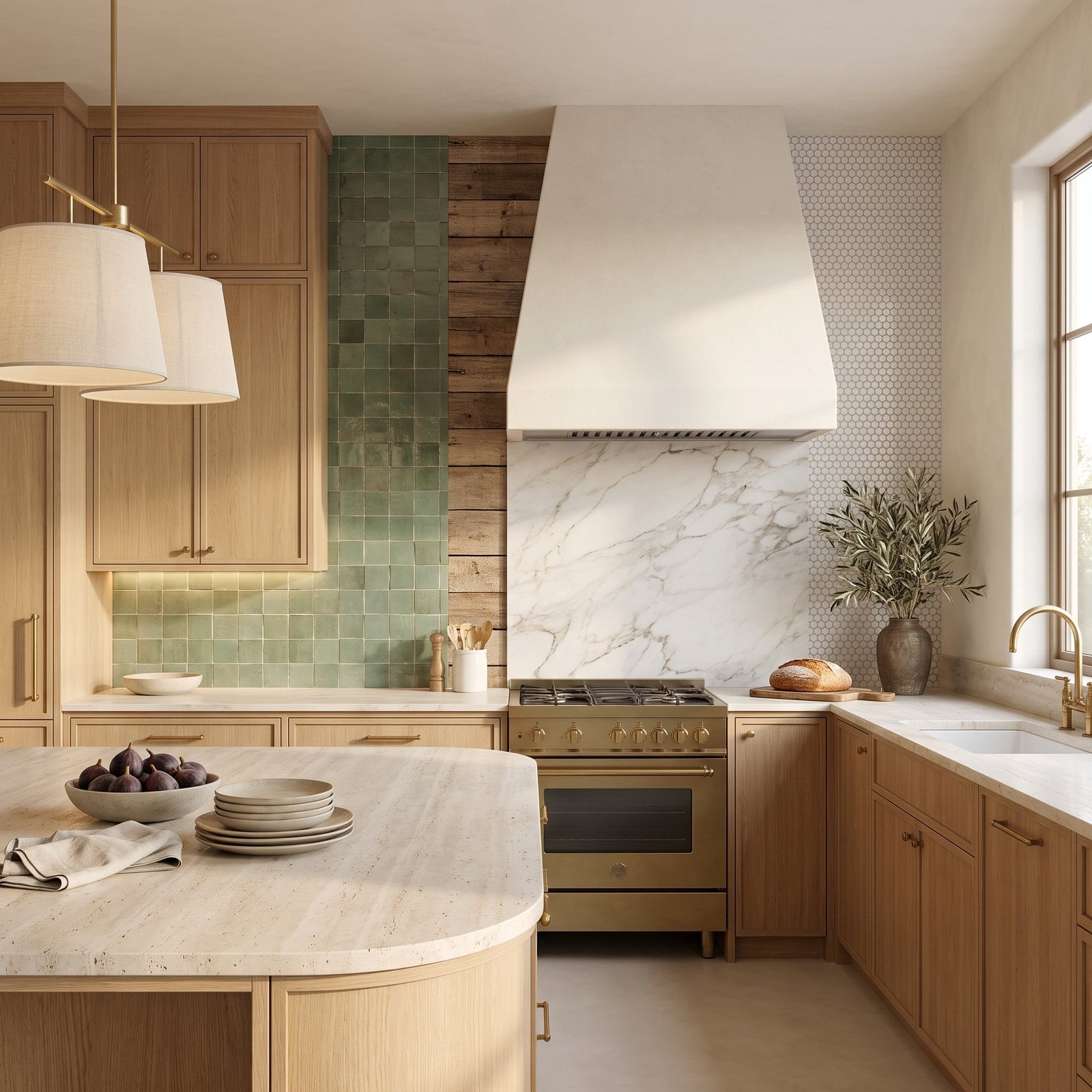 Four Backsplash Materials on One Wall