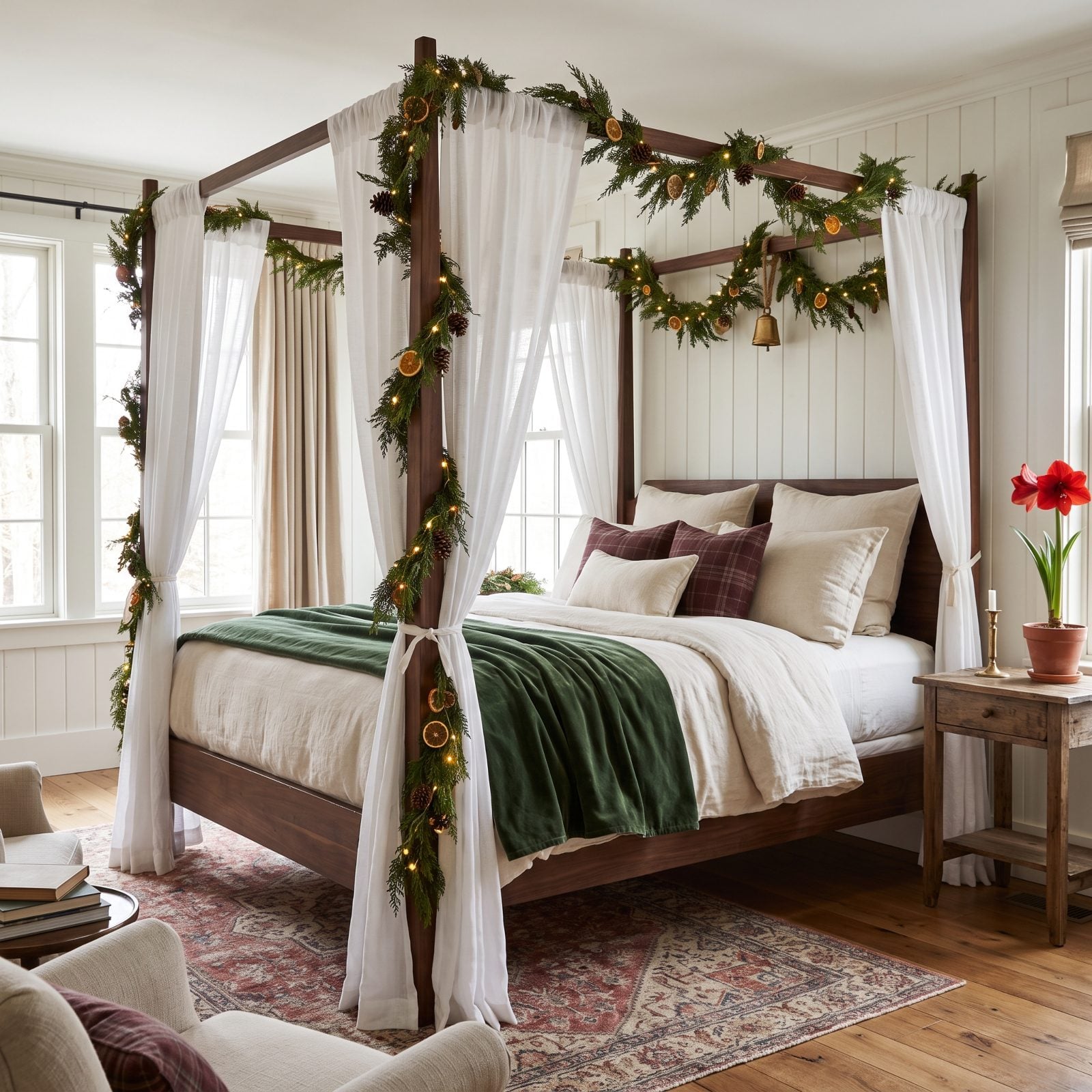 A Four-Poster Bed Draped Like a Christmas Pavilion