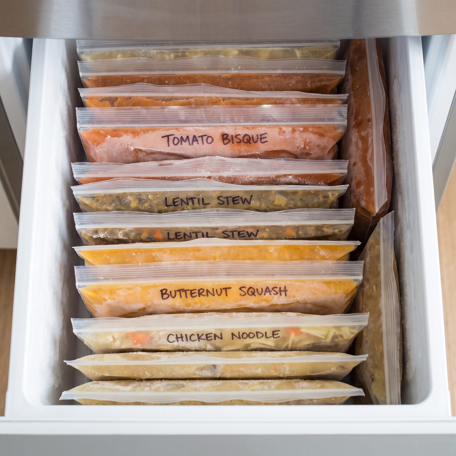 Freeze Soups and Sauces Flat So They File Like Folders