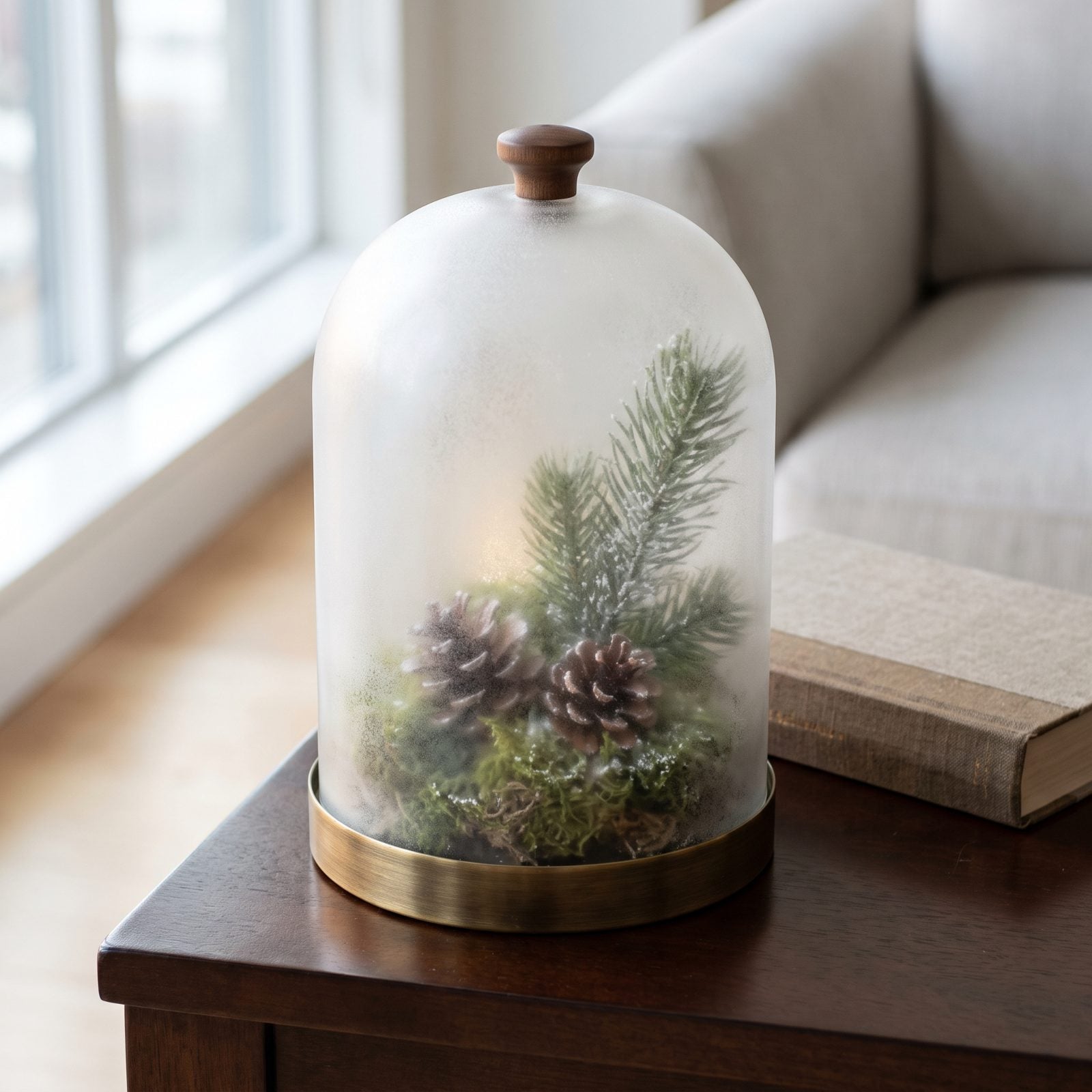 A Frosted Glass Cloche Over a Tiny Woodland Scene
