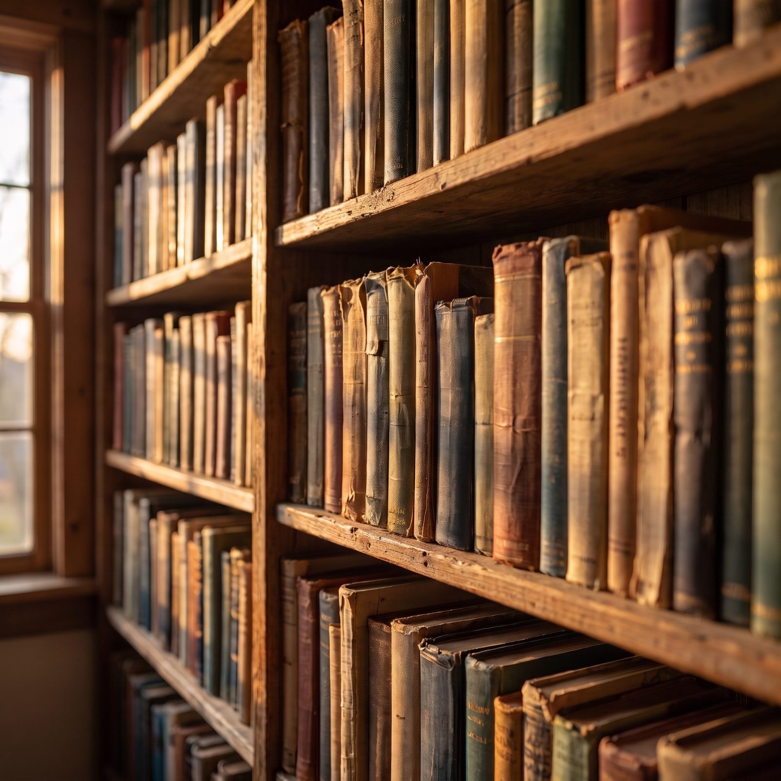 A Full Bookshelf With Worn Spines