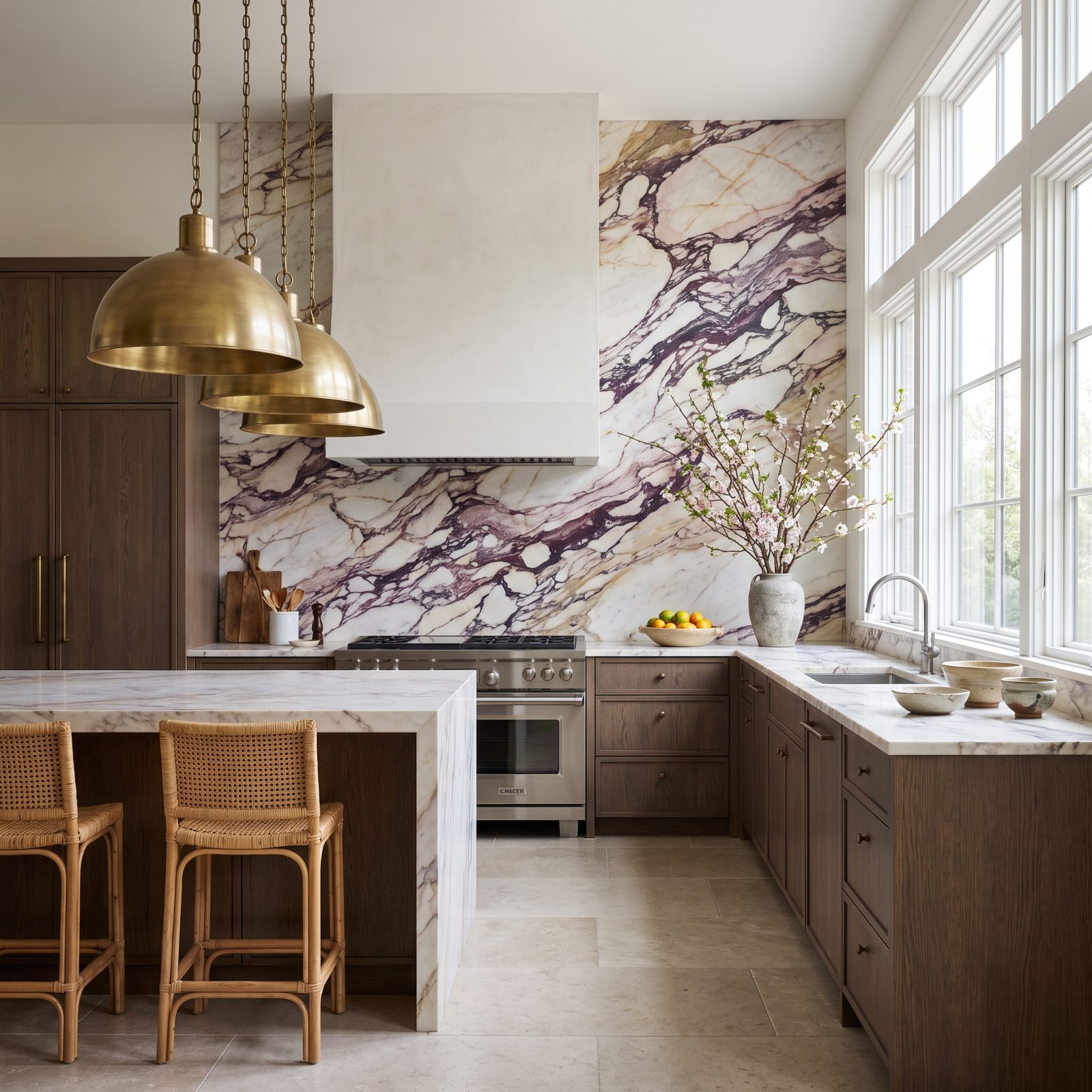 A Full-Height Slab Backsplash That Runs Floor to Ceiling