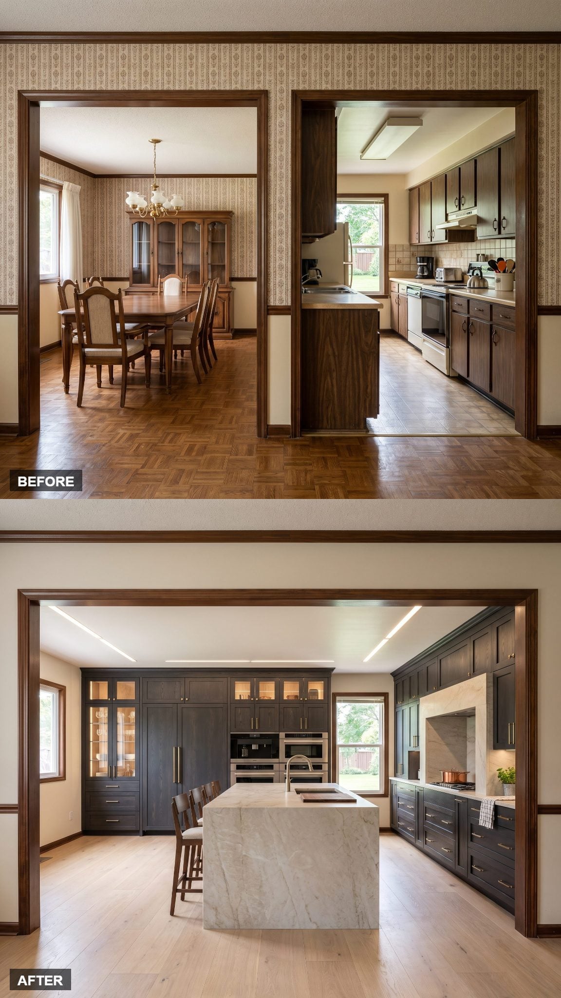 Full-Width Chef's Kitchen in Charcoal Oak and Brass