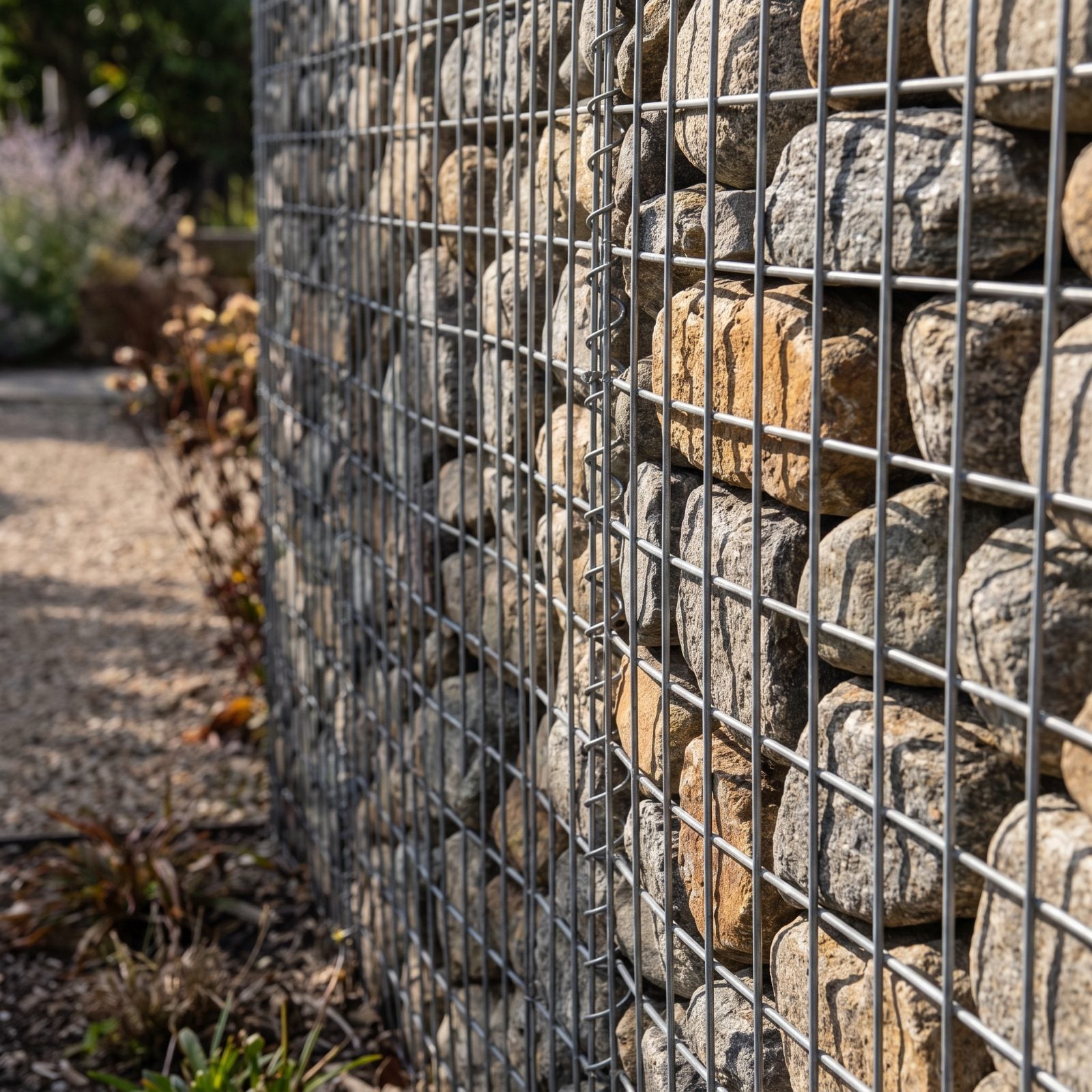 A Gabion Wall Filled With Local Stone