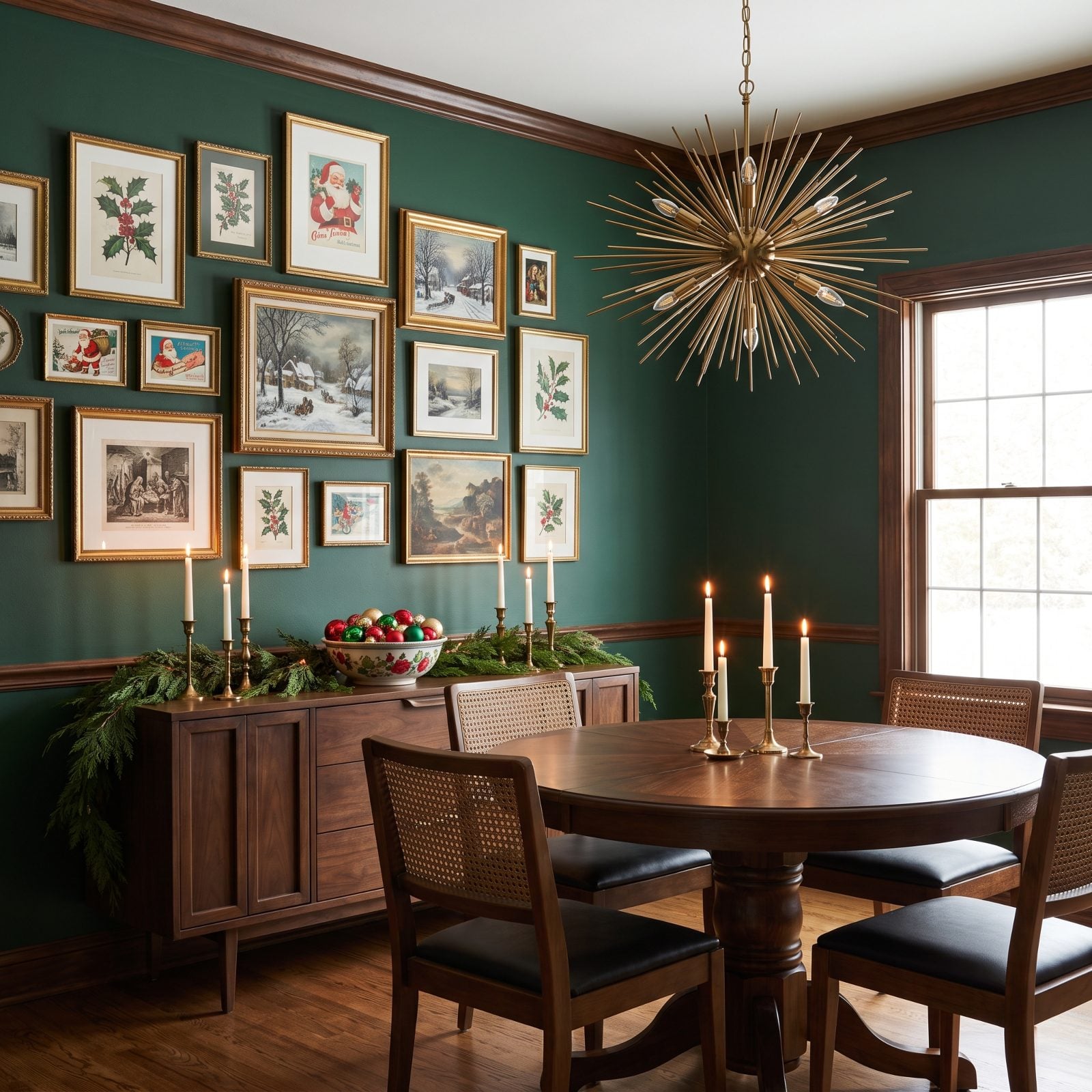 A Gallery Wall Temporarily Replaced by Framed Christmas Art