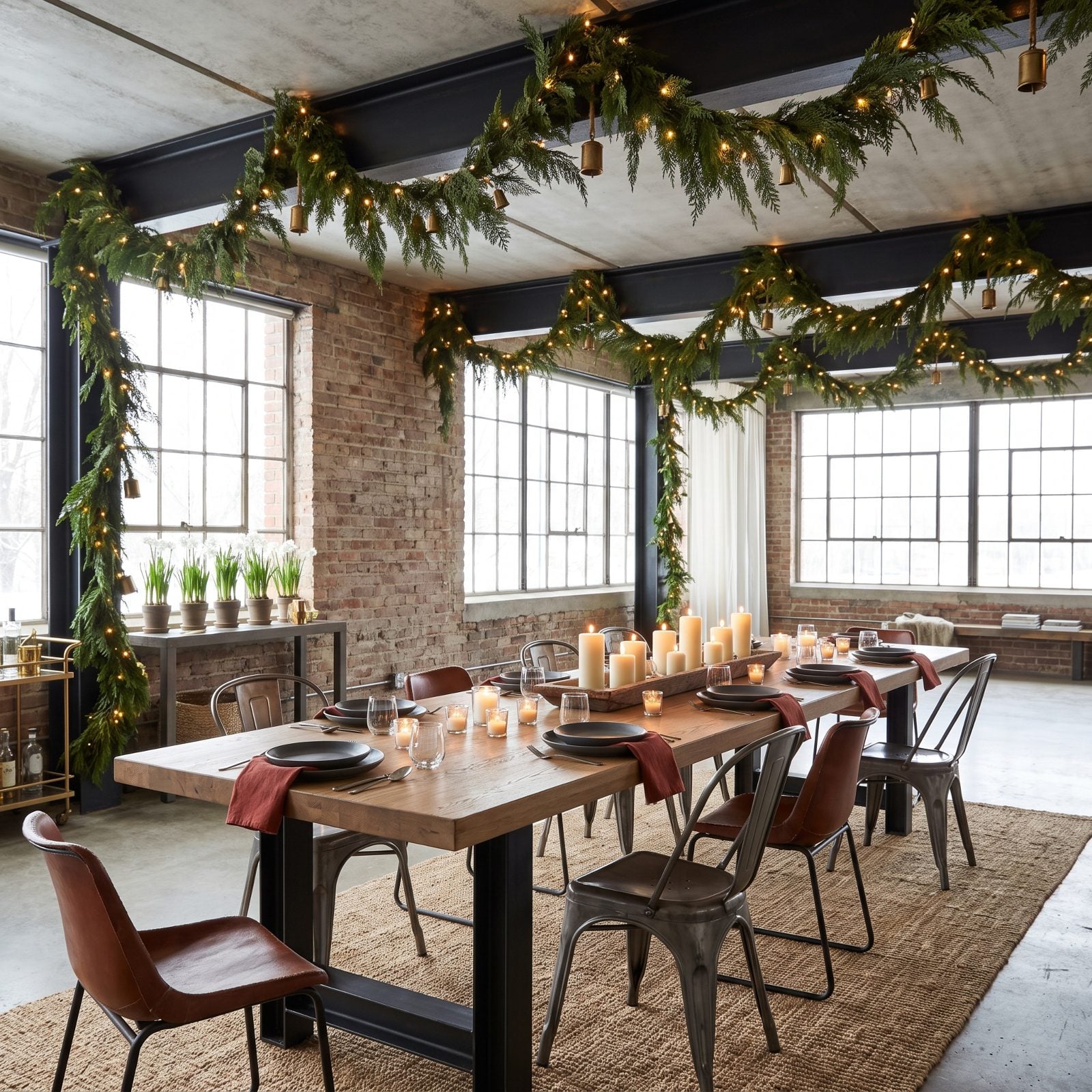 Garlands Climbing Steel in an Industrial Loft Dining Room