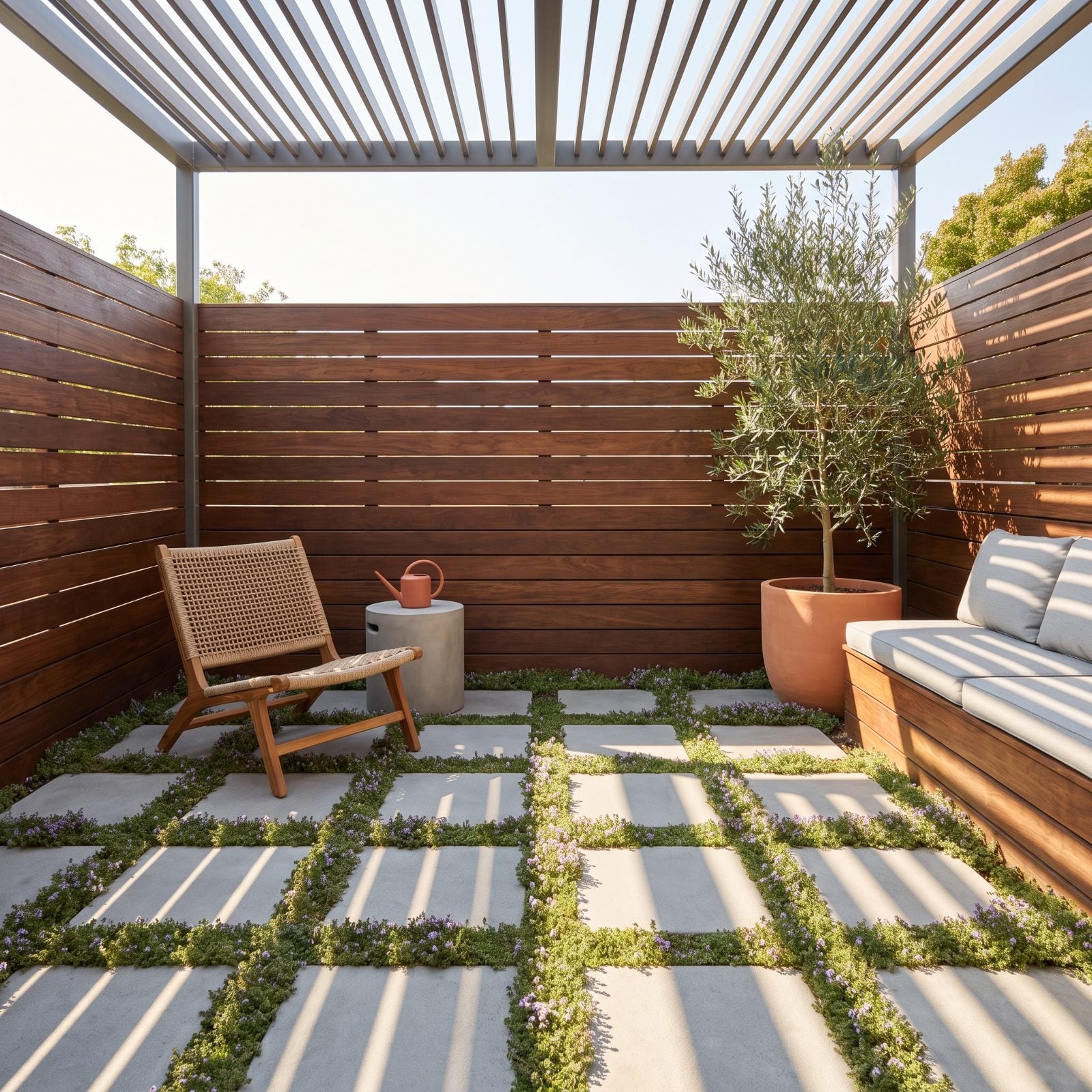 Geometric Paver-and-Thyme Patio