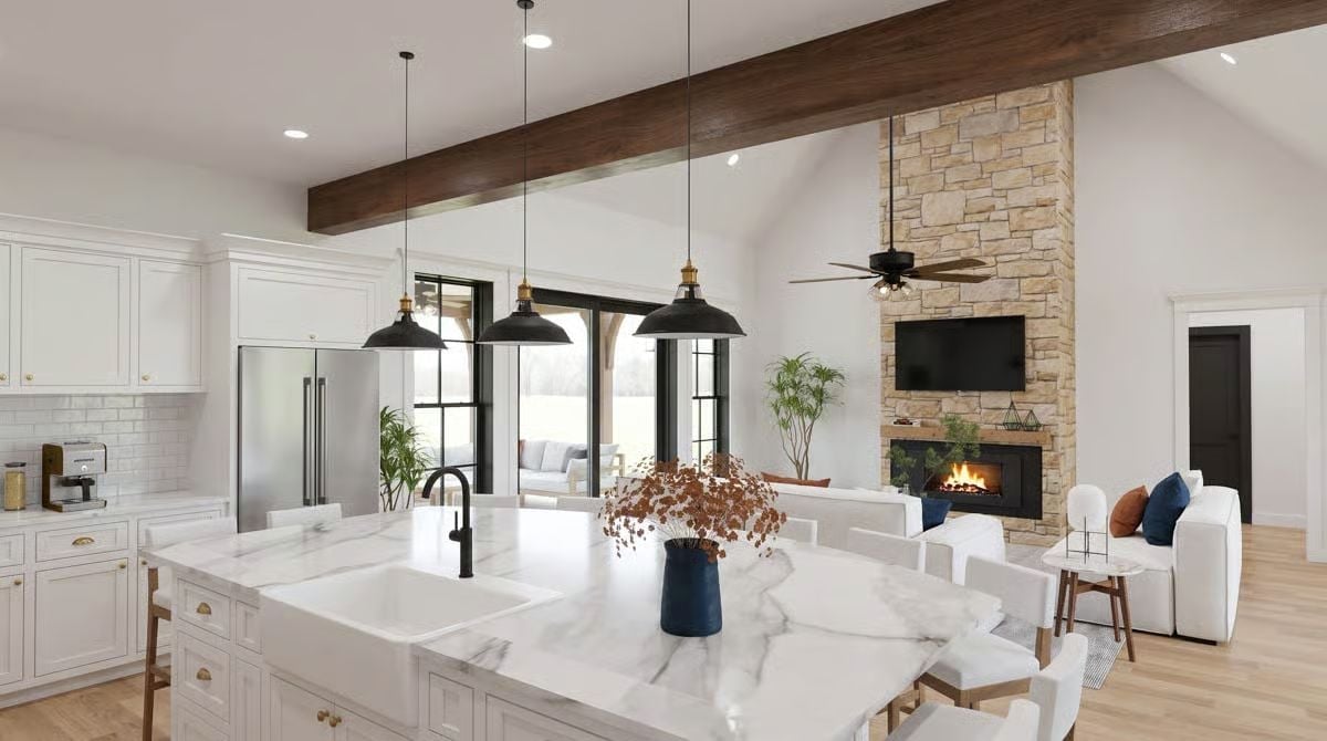Marble, Matte Black, and a Fireplace That Earns Its Square Footage