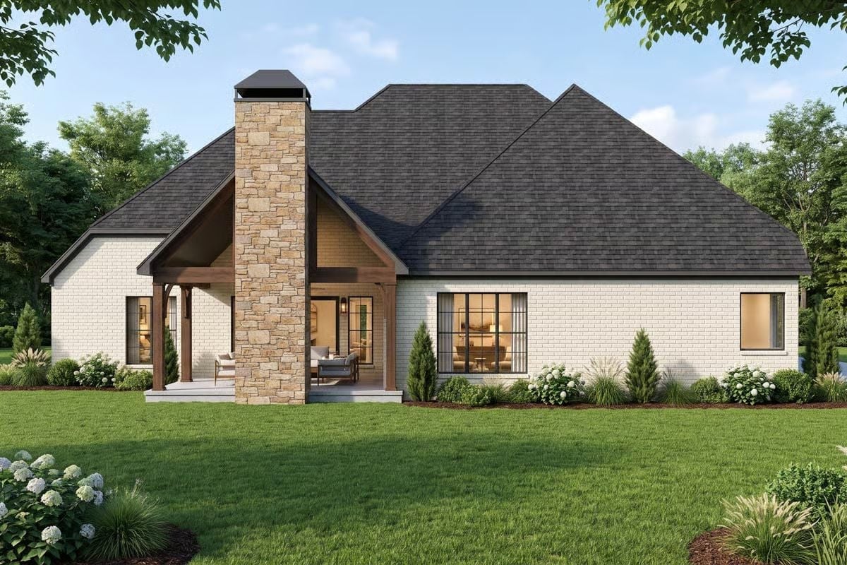 Stone Chimney, Timber Gable, and a Back Porch Built for the Long Way Home