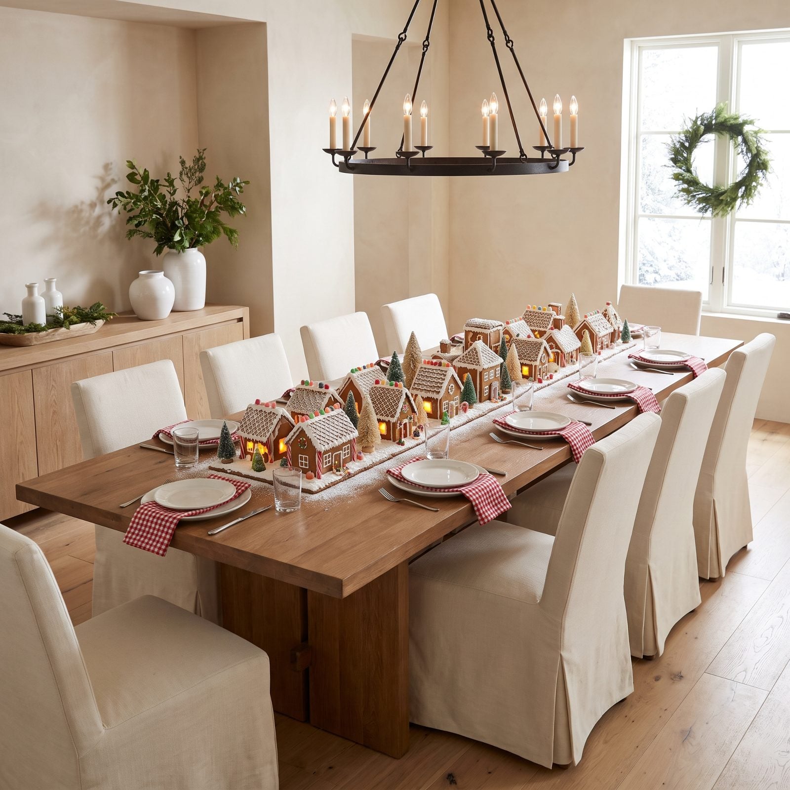 A Gingerbread Village Runs the Full Length of the Table