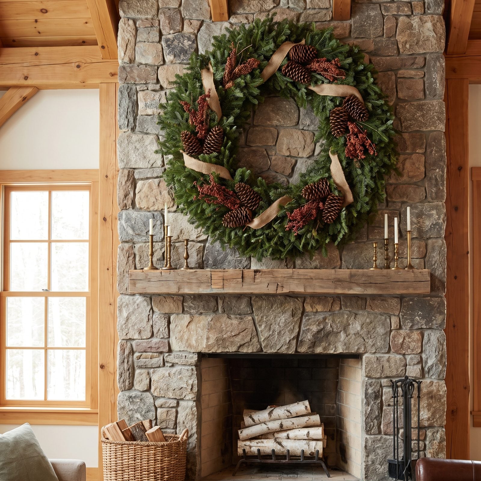 Give the Fireplace a Taller Statement Wreath