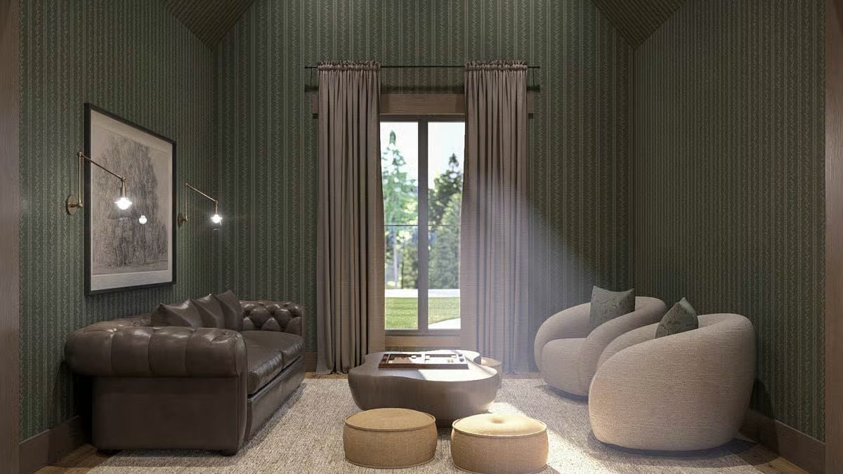 Dark Leather, Curved Chairs, and Wallpaper That Commits Hard to Green