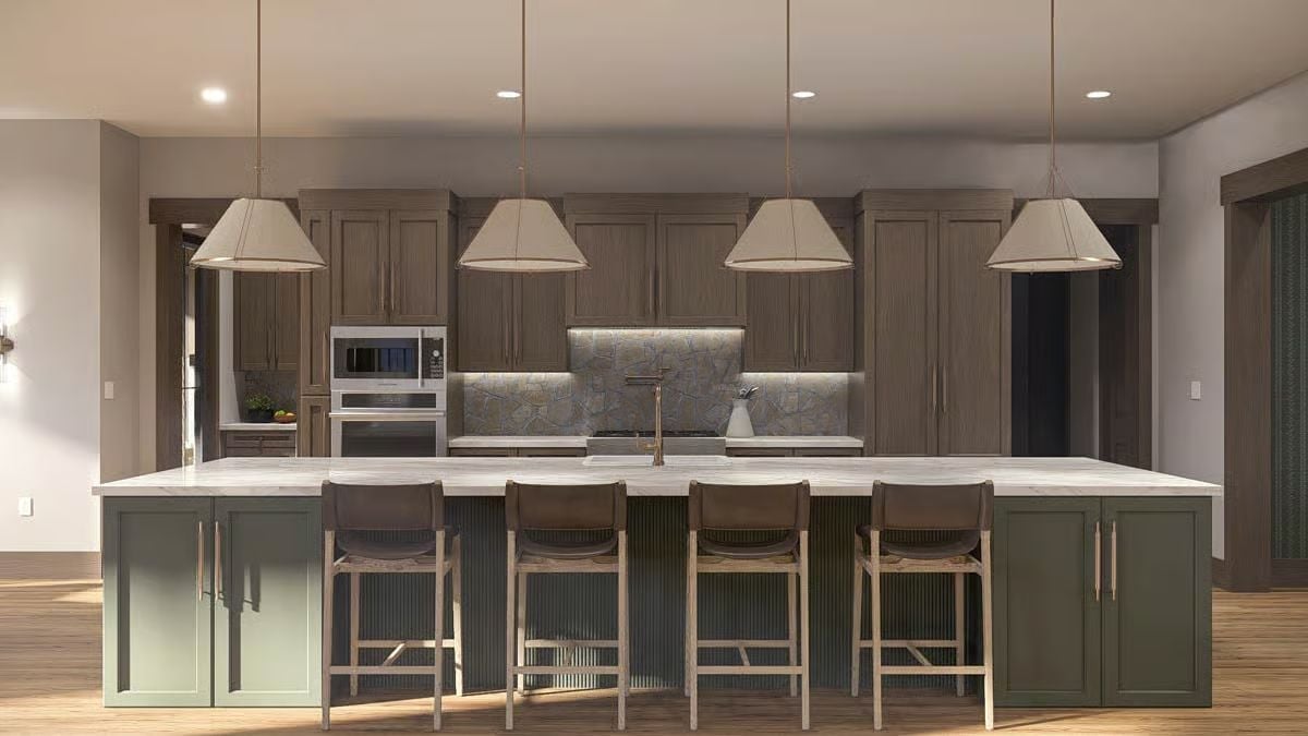 Green Island Base, Marble Top, and Four Pendants That Know Their Assignment