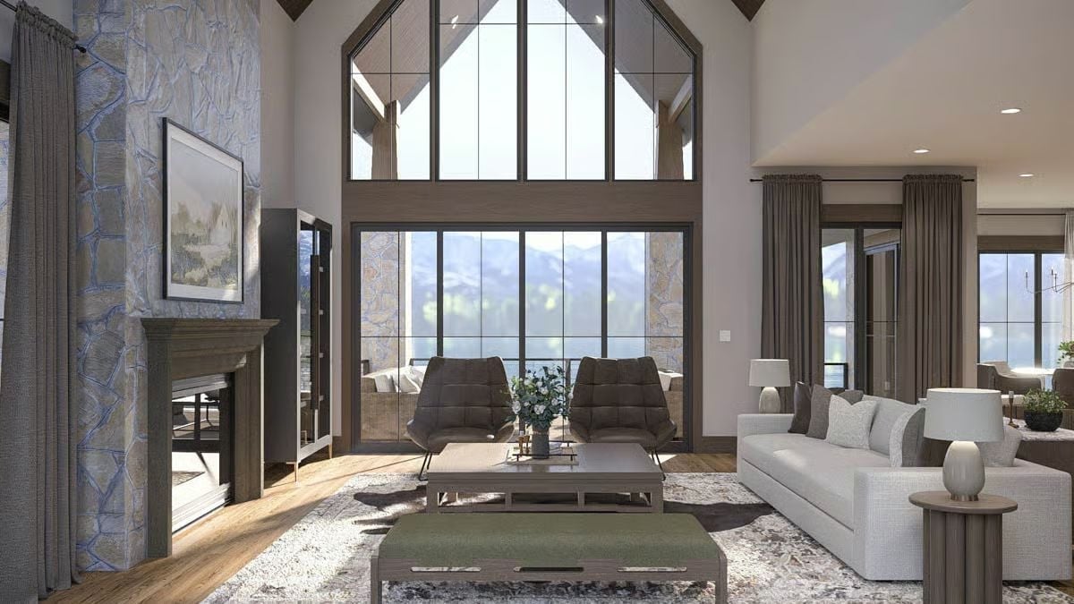 Vaulted Ceilings, Mountain Views, and a Stone Fireplace That Earns Its Wall