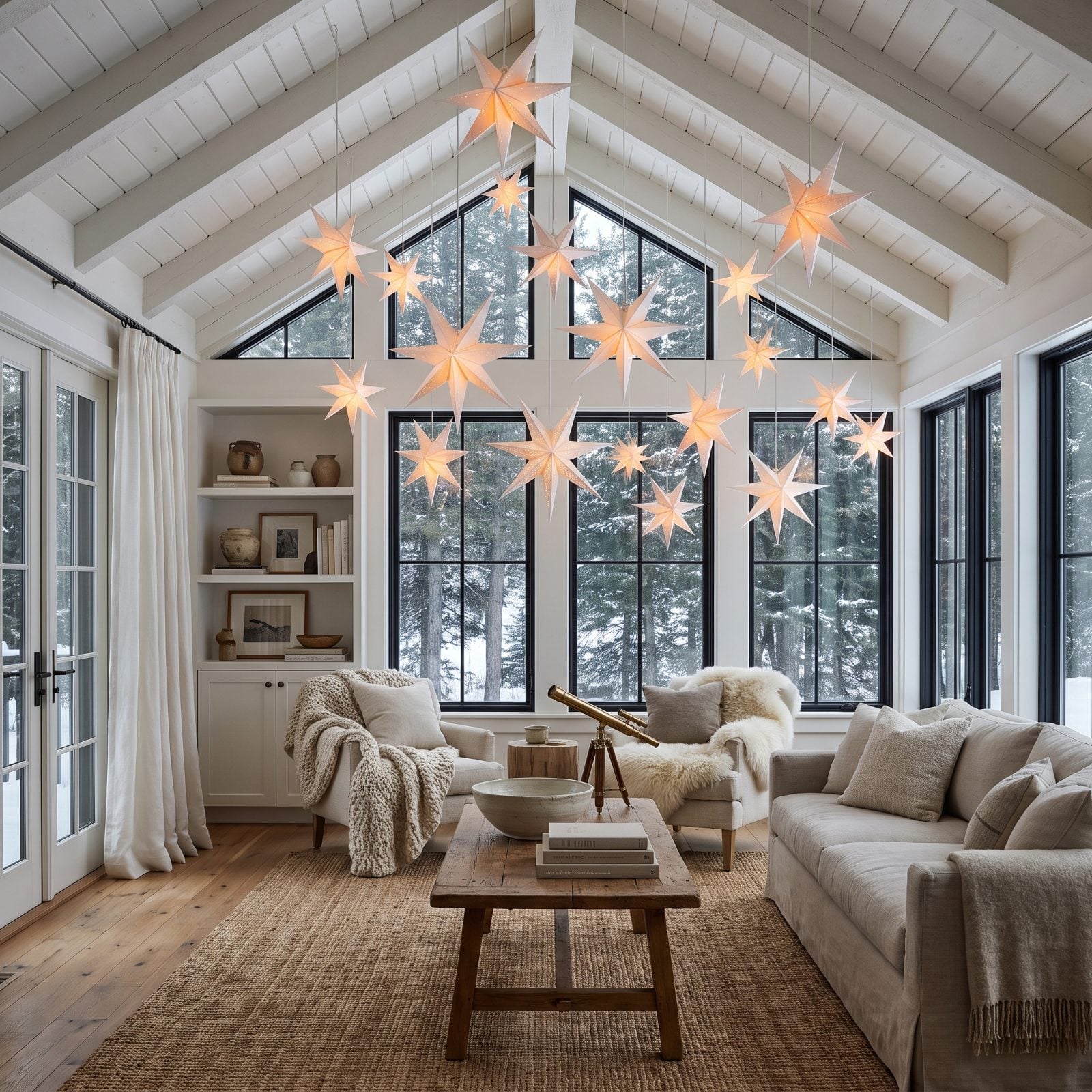 A Glassed-In Porch Glowing With Candlelit Paper Stars