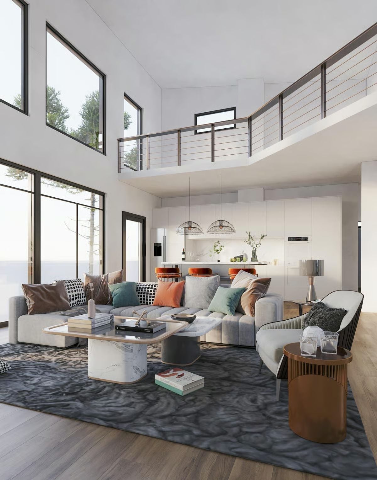 Double-Height Ceilings and a Marble Coffee Table That Earns Its Square Footage