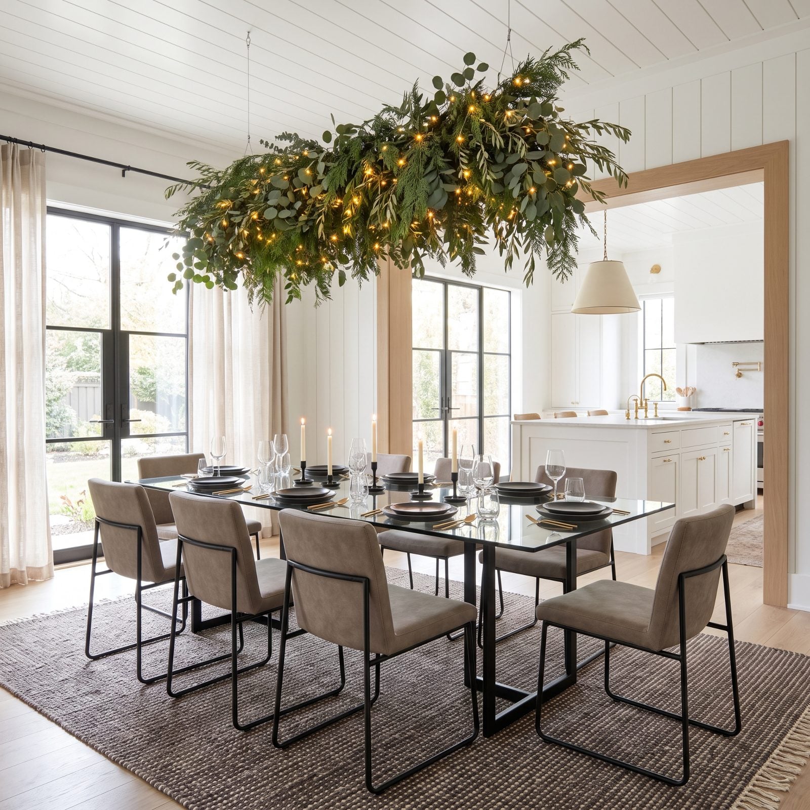 A Greenery Canopy That Draws a Line Around the Open-Plan Table