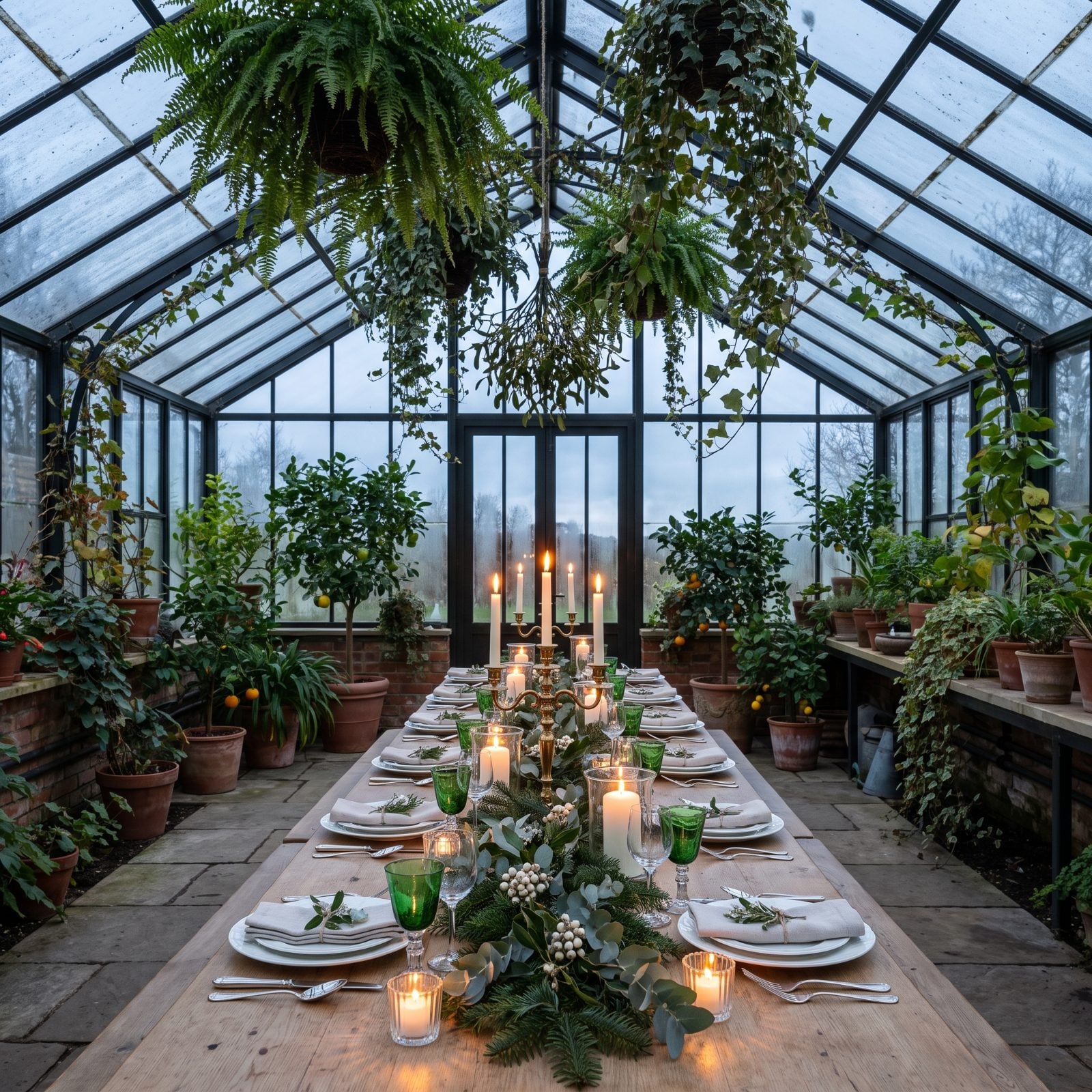 A Greenhouse Dressed for a Botanical Christmas Dinner